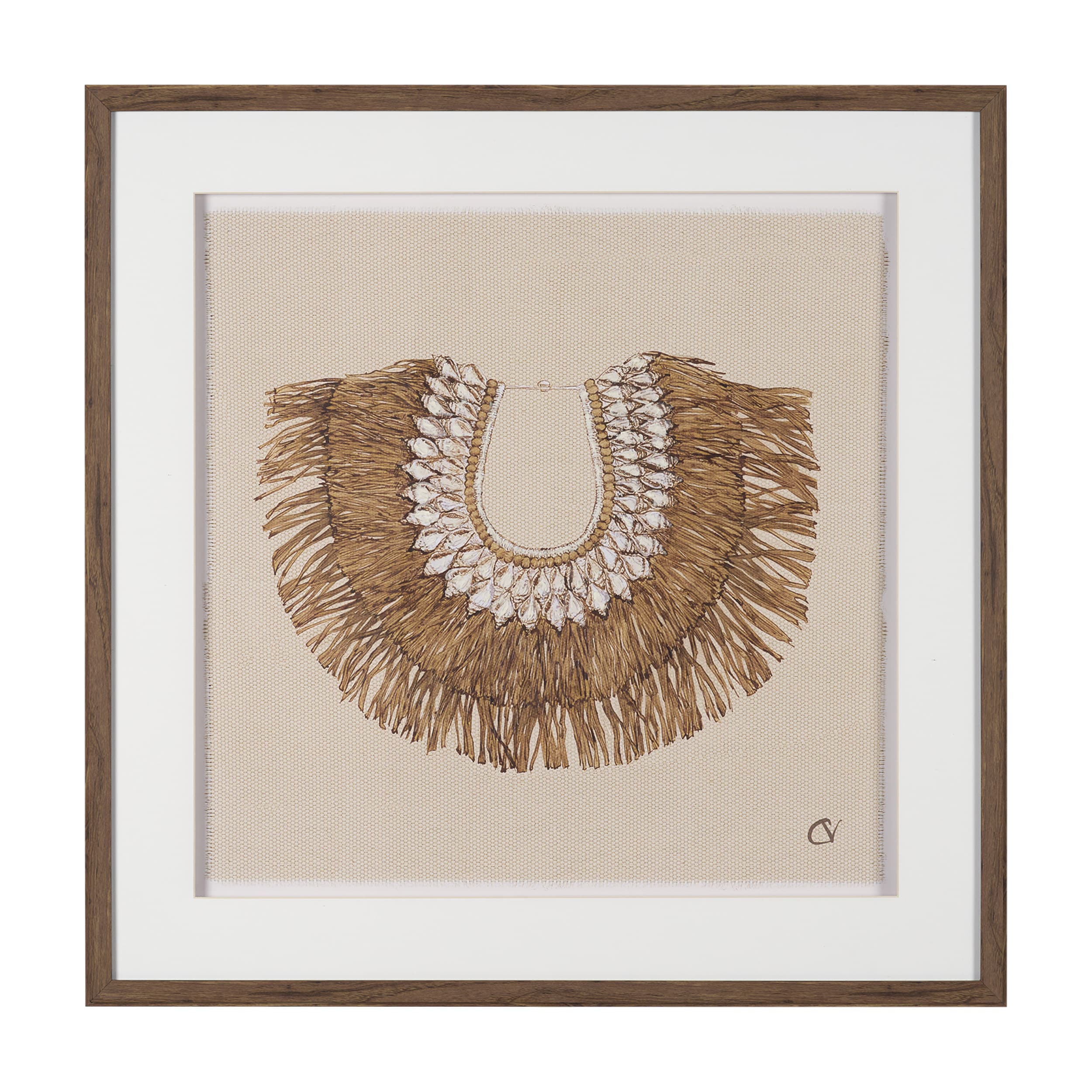 Papua Necklace III by Mercana Studio Hand-Embellished Textured Framed Artwork Matted under Glass — product photograph