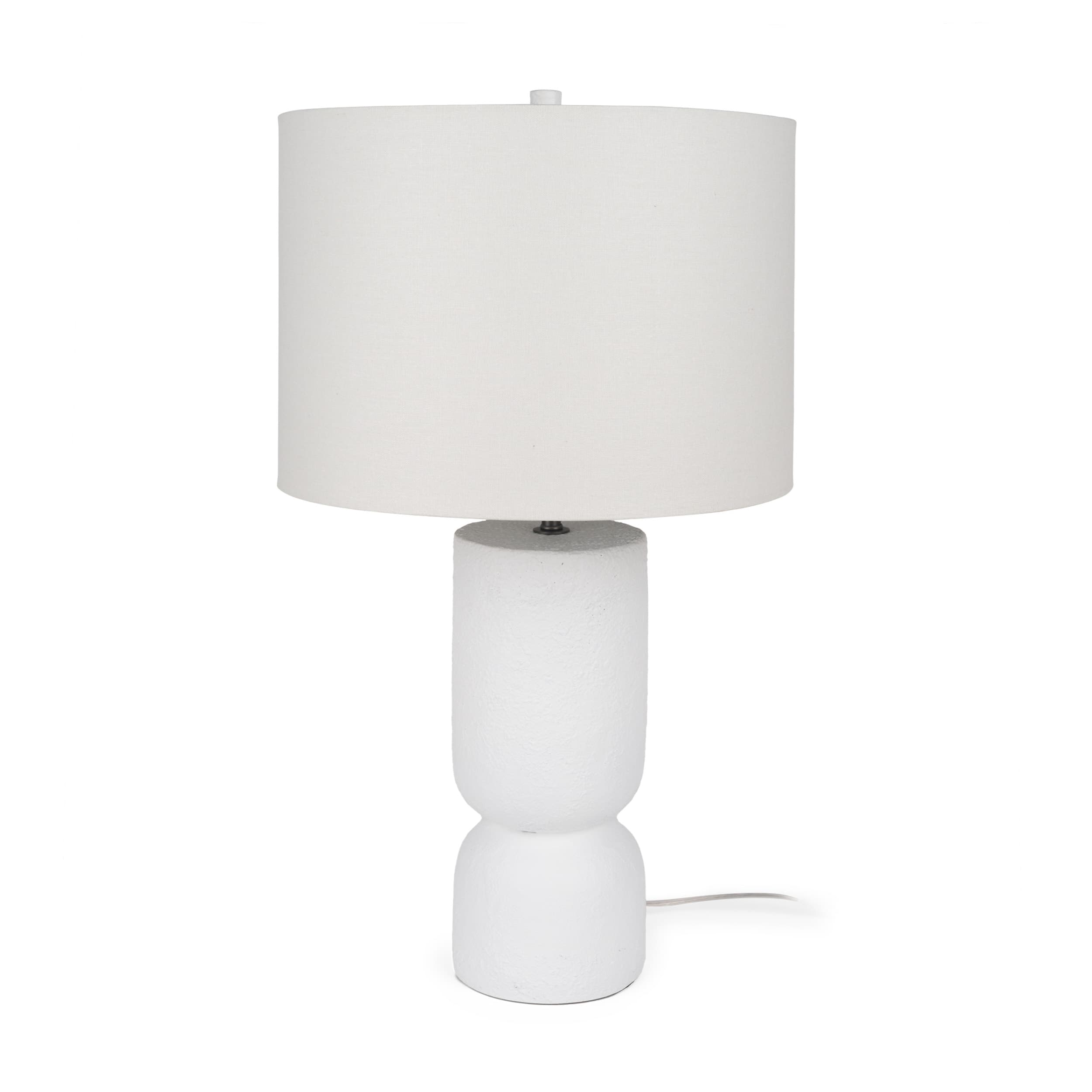 Everly 15.0L x 15.0W x 27.5H White Cement W/Beige Shade Table Lamp — product photograph