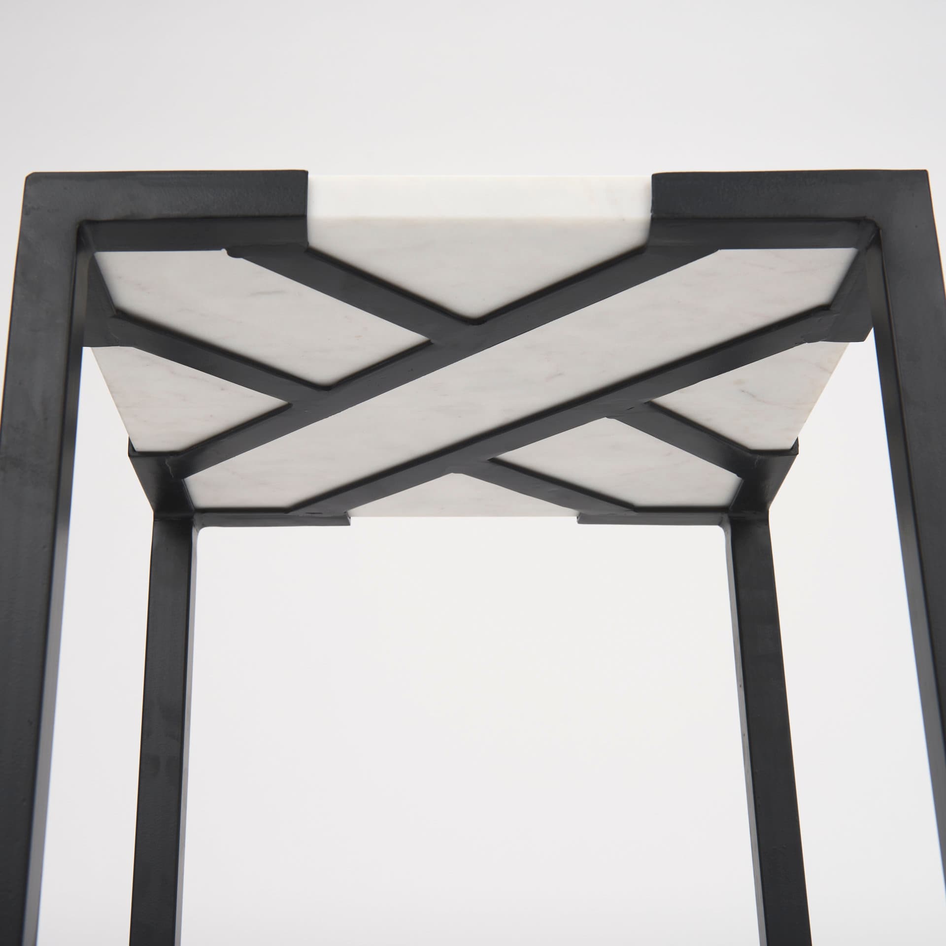 Lucas III (Set of 2) 15L x 15W; 12L x 12W White Marble W/Black Iron Frame Accent Tables — product photograph