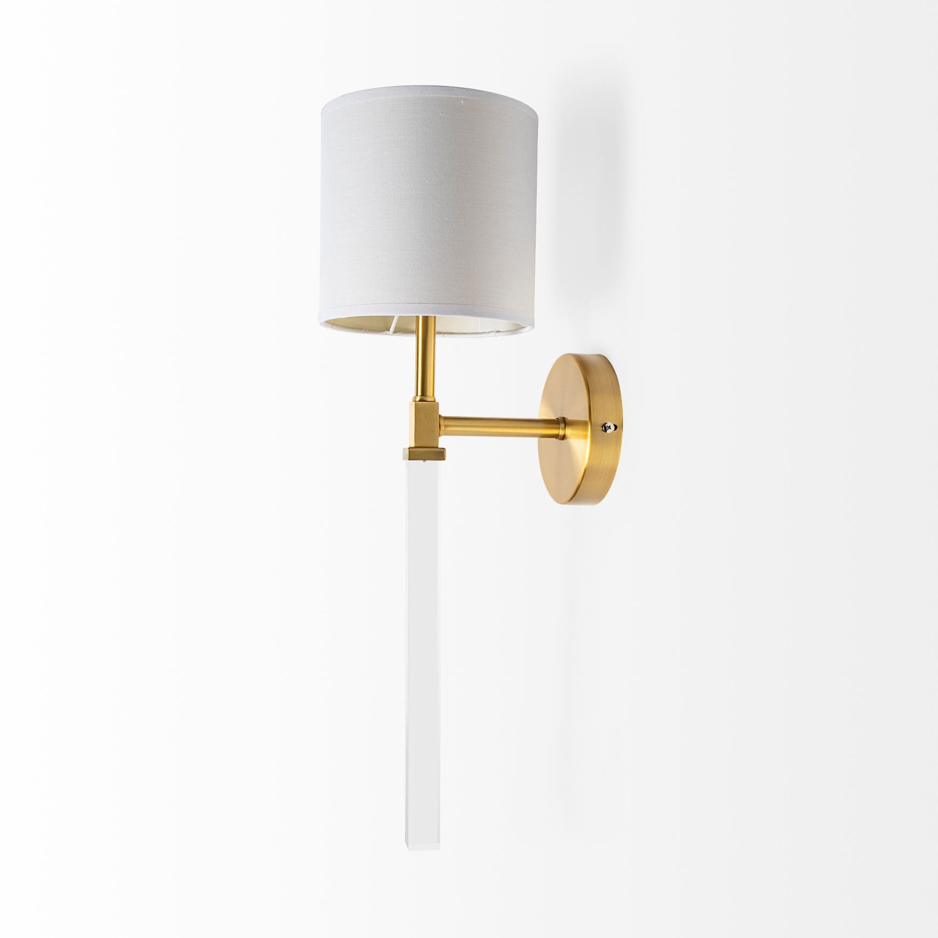 Santander II 6.5x22 Gold Metal and White Linen Shade Wall Sconce — product photograph