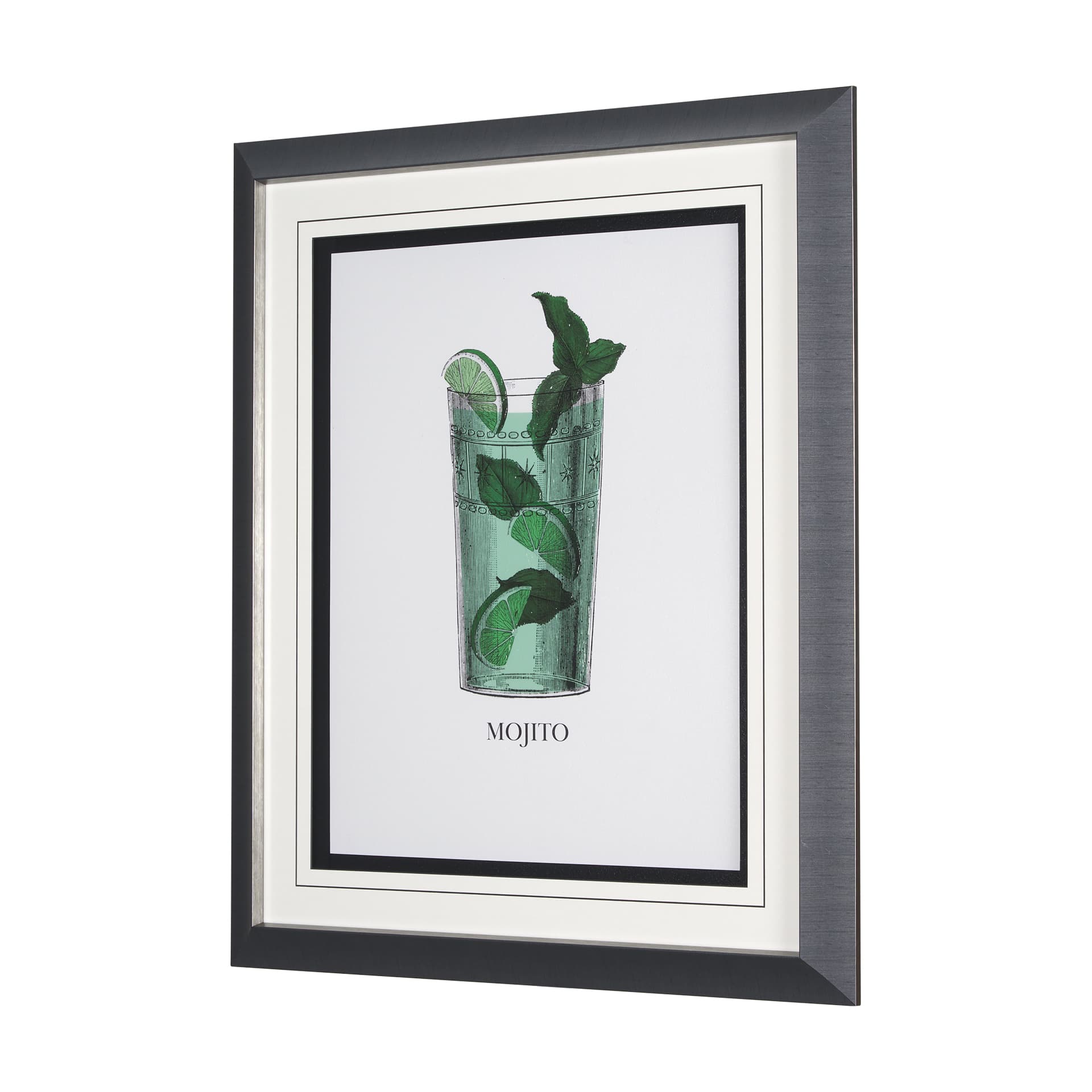 Vintage Cocktails-Mojito by Gwen Aspell Hand Embelished Textured Framed Art Print Matted under Glass — product photograph