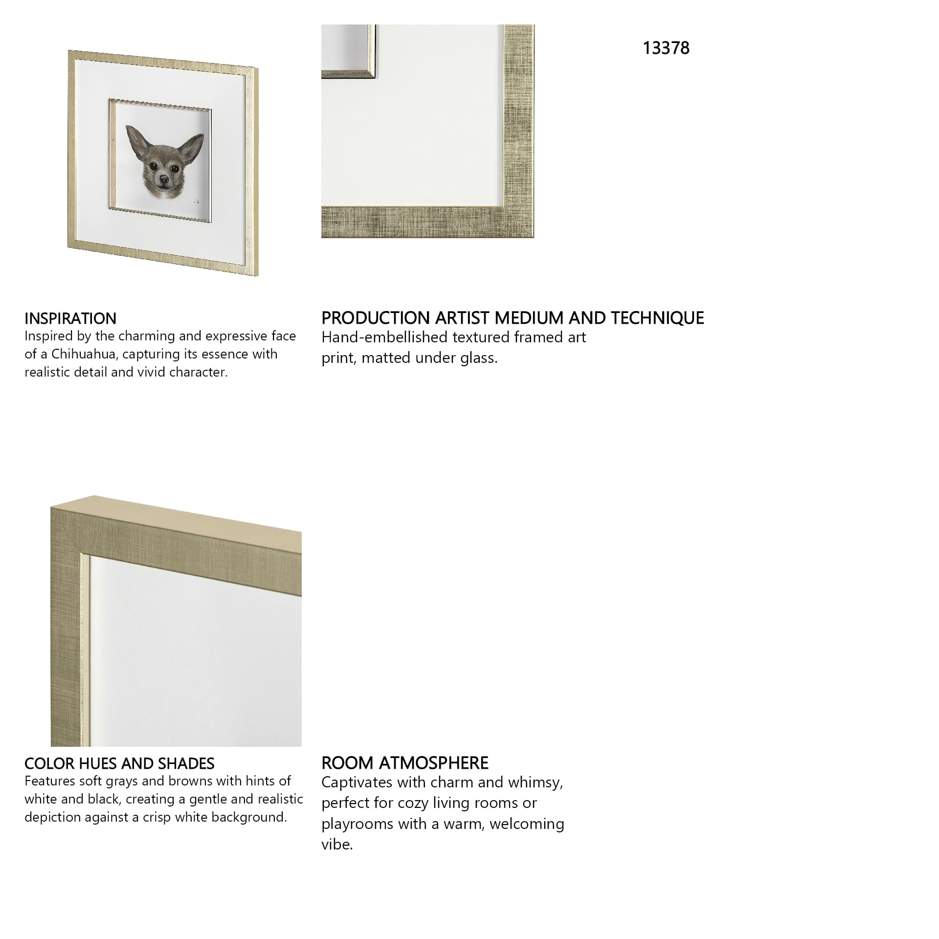 Charlote (Chihuahua) by Mercana Studio Hand Embellished Textured Framed Art Print Matted under Glass — in a styled room