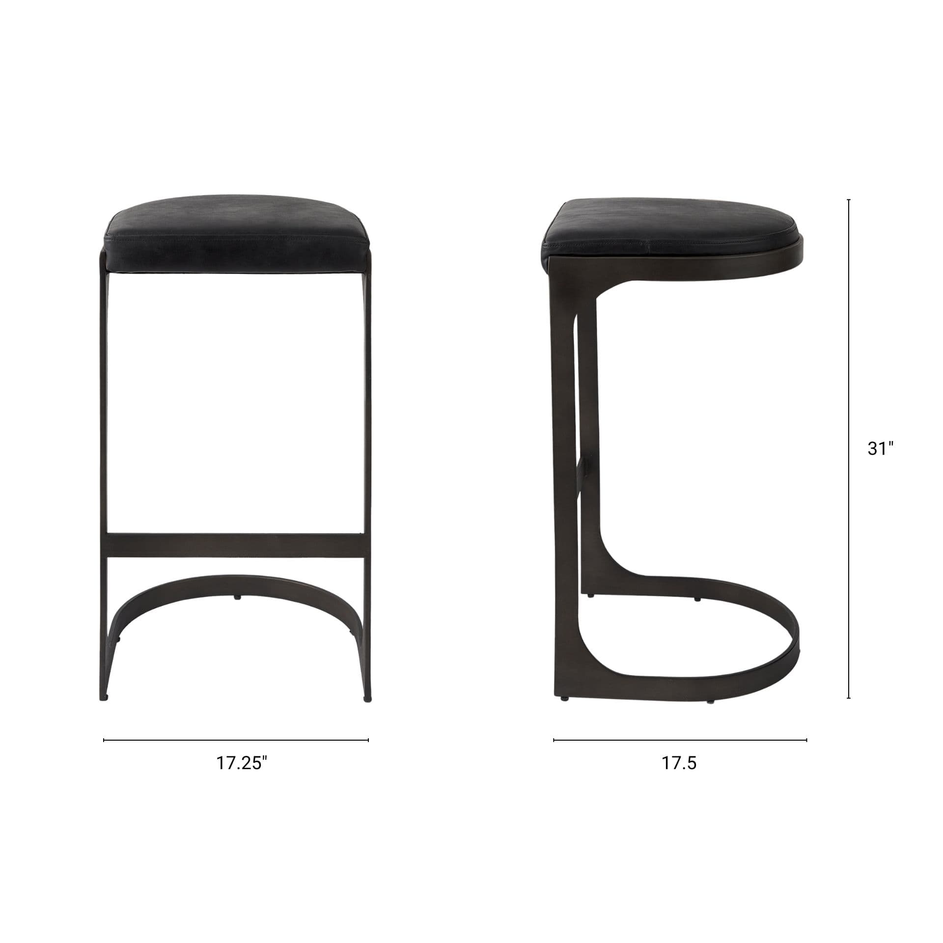Tyson Backless 31in Seat Bar Stool | Black Leather w/ Black Metal — product photograph