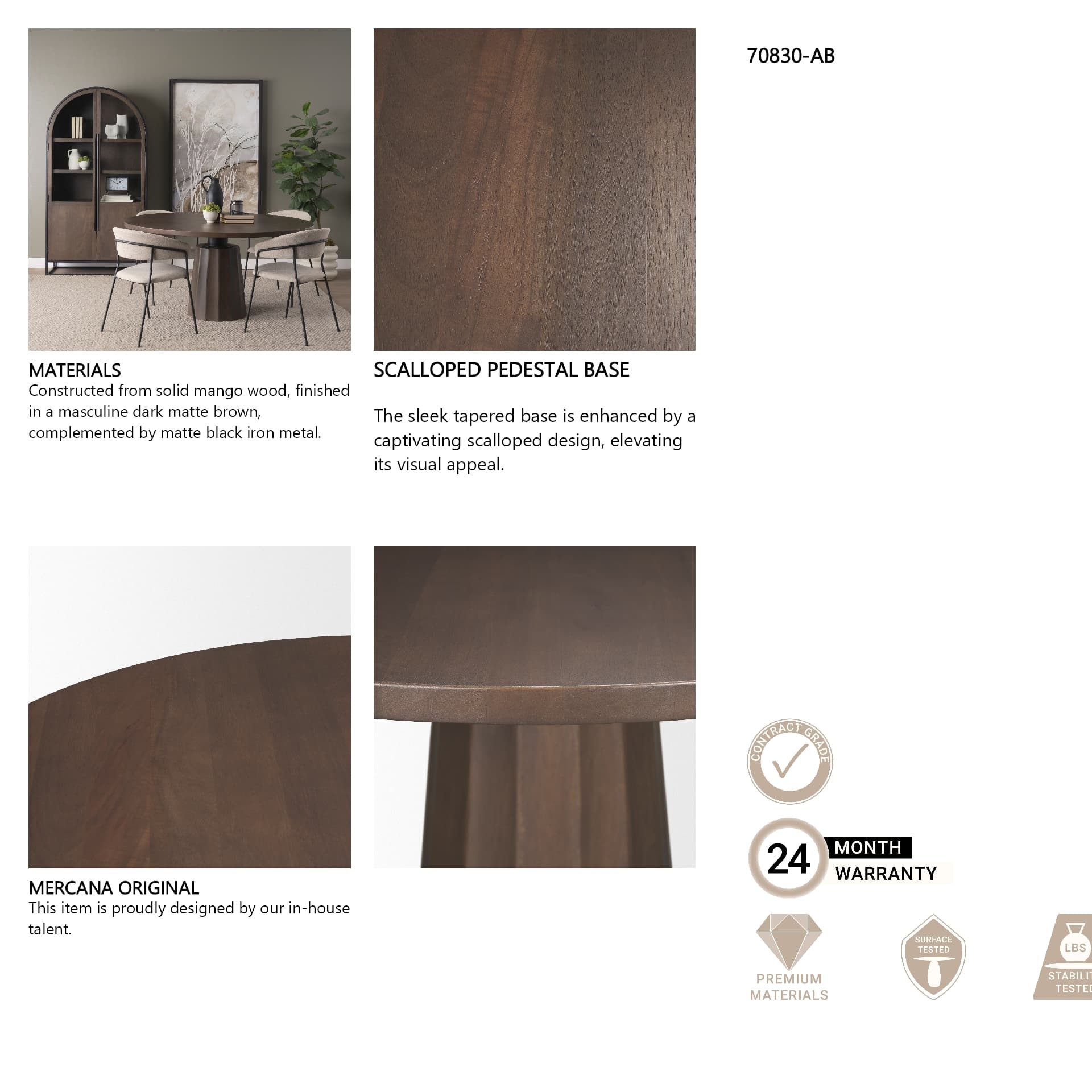 Swanson 60" Round Pedestal Dining Table | Dark Brown Wood | Seats 6 — product photograph