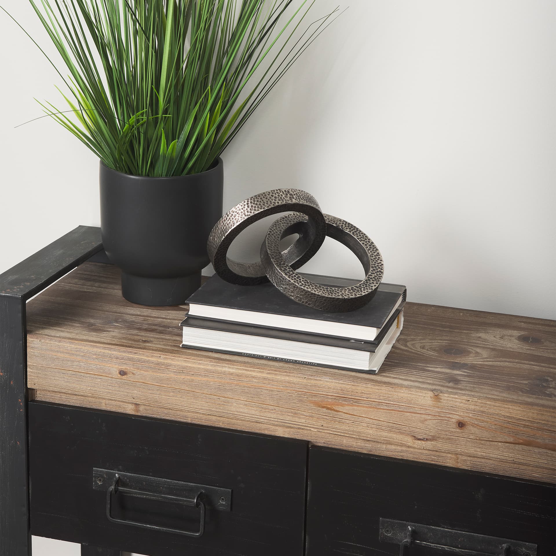 Rafiki Two Blackened Silver Hammered Finish Metal Conjoined Circles — product photograph