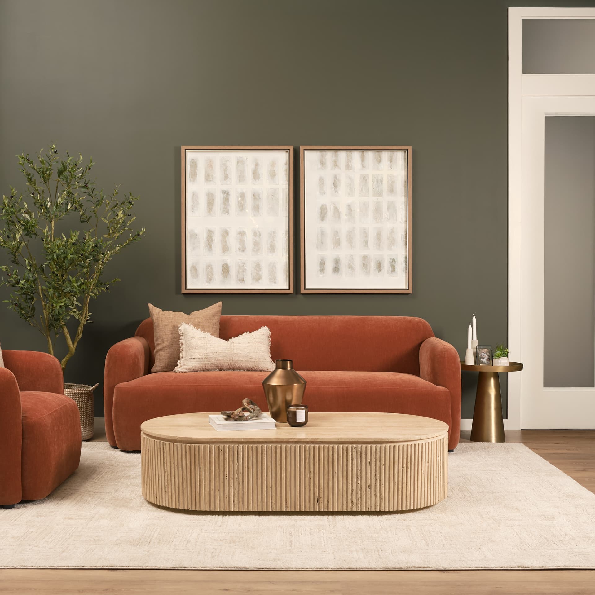 Saga Stonewashed Rust Chenille Fabric 3 Seater Sofa — product photograph