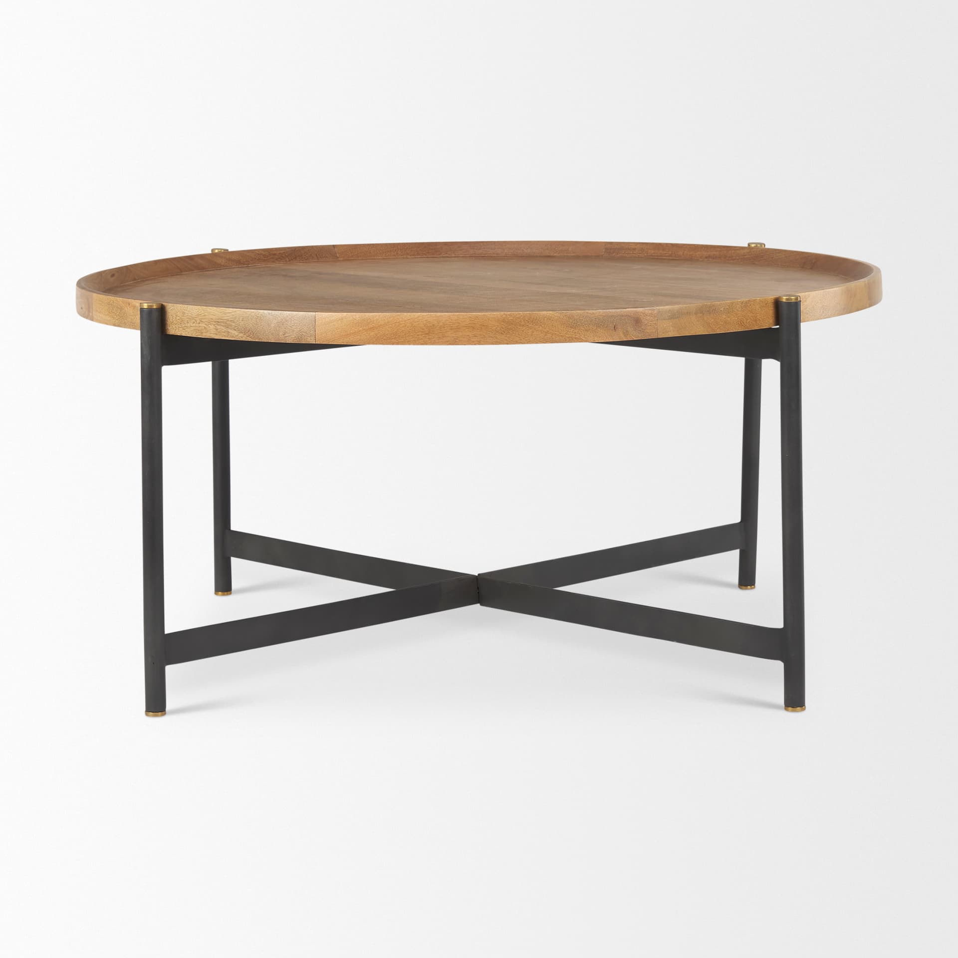 Marquisa 42" Round Medium Brown Wood W/Black Metal Large Coffee Table — product photograph