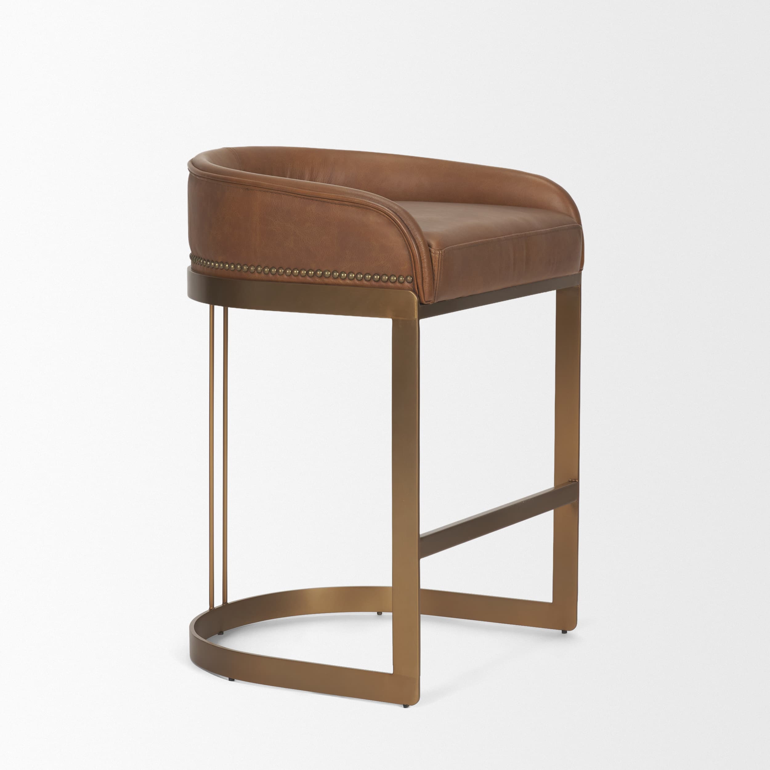 Hollyfield Backless 24.75in Seat Counter Stool | Cognac Brown Leather — product photograph
