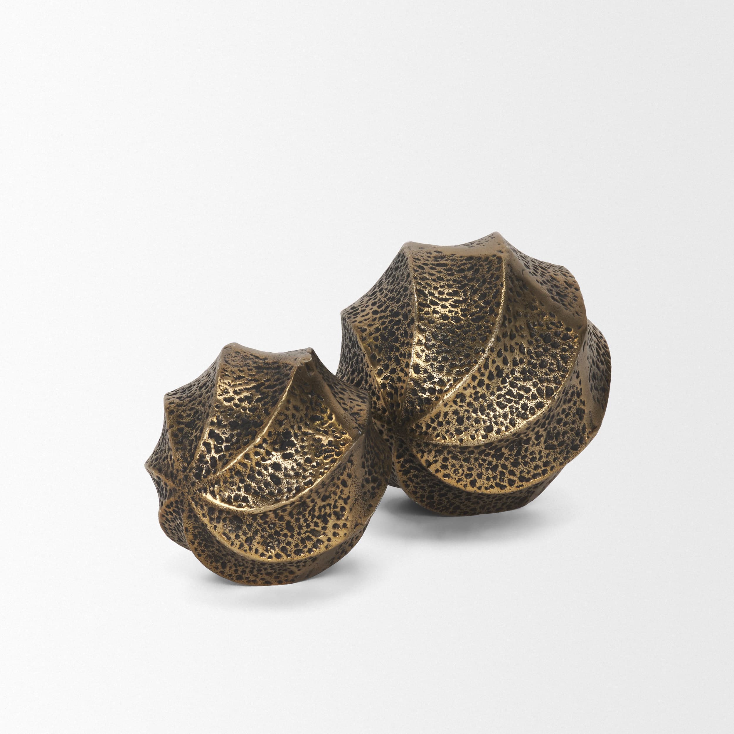 Imani Small Sculptural Textured Antiqued Gold Metal Decorative Orb Object — product photograph