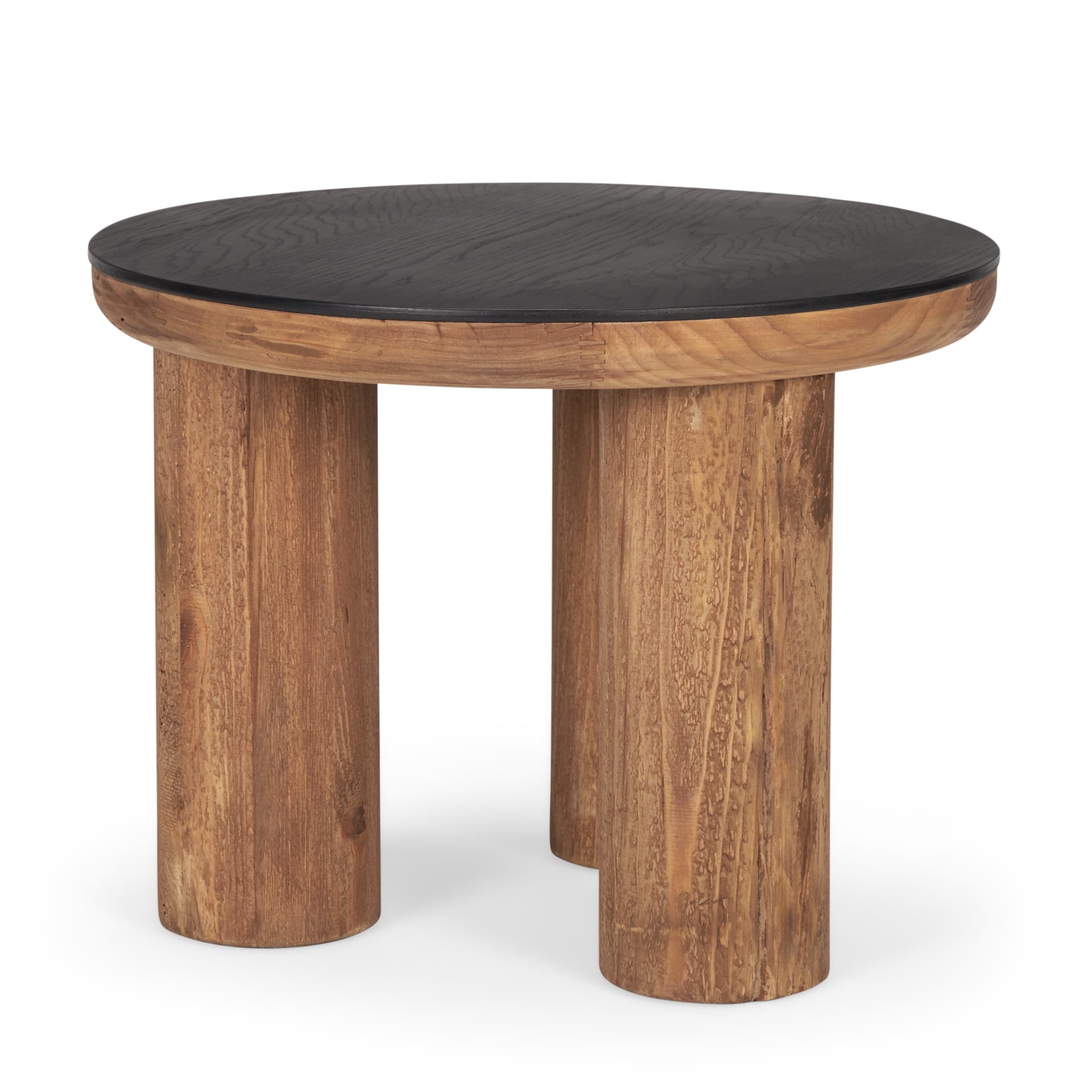 Tucson Natural Wood w/ Round Black Oak Top Side Table — product photograph