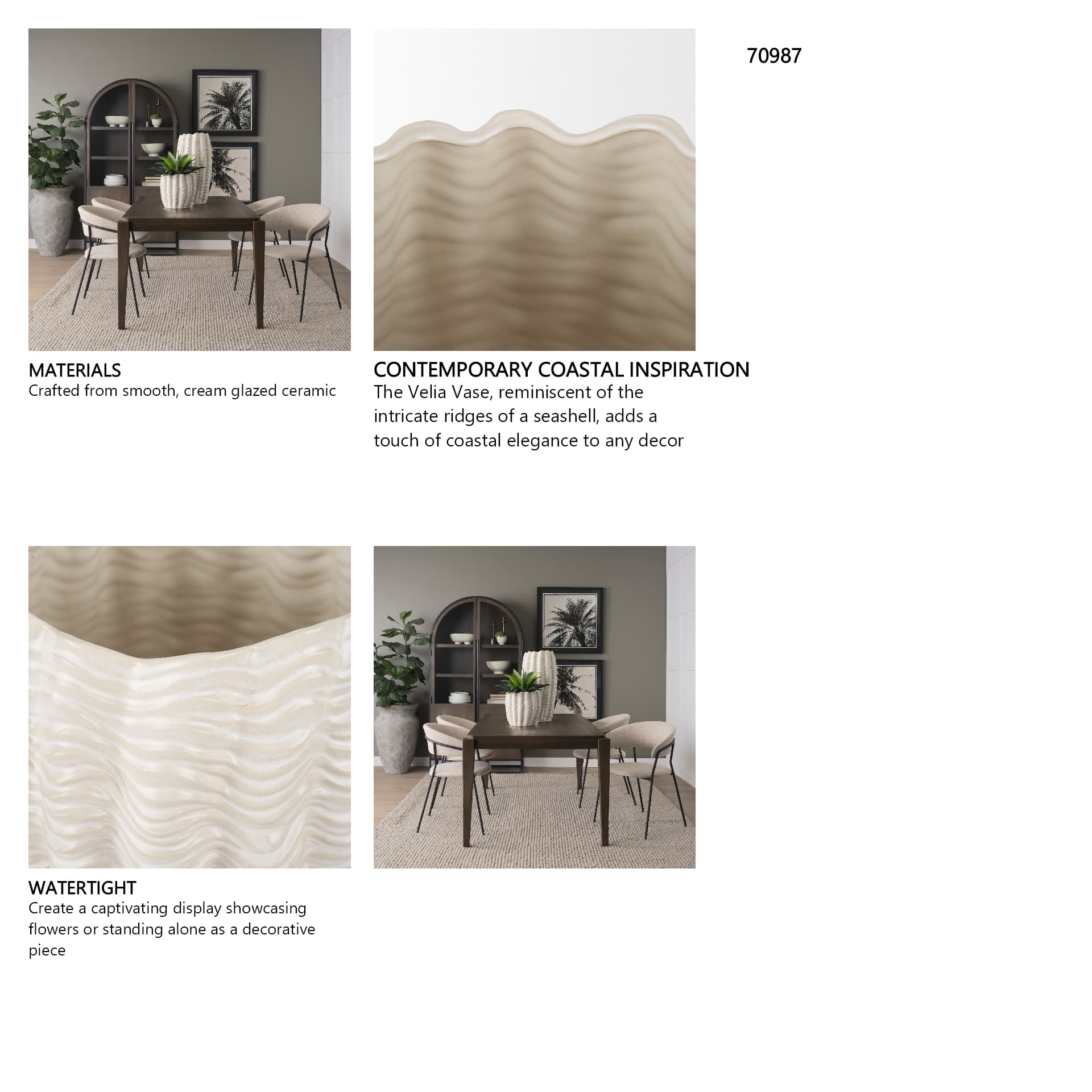 Velia Short Seashell Sculptural Cream Glazed Ceramic Vase — in a styled room