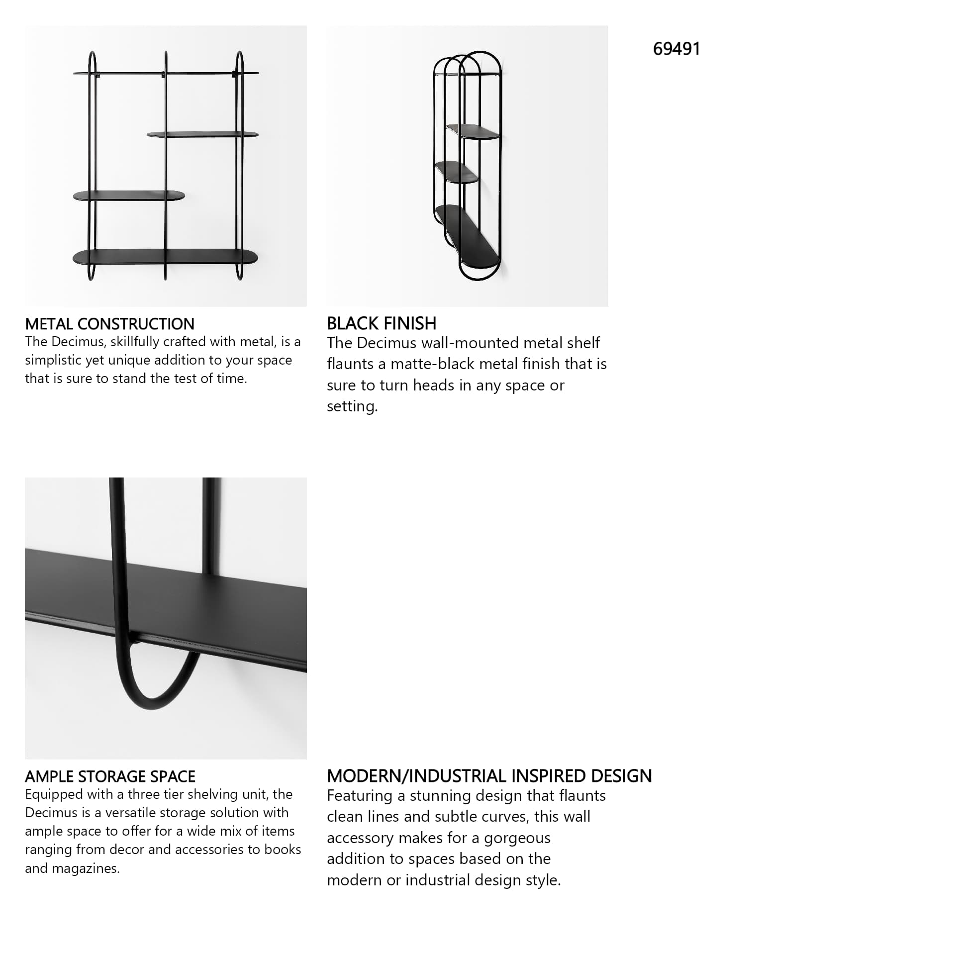 Decimus 36.6L x 8.7W x 45.7H Black Metal Wall Mounted 3 Tiered Shelf — in a styled room