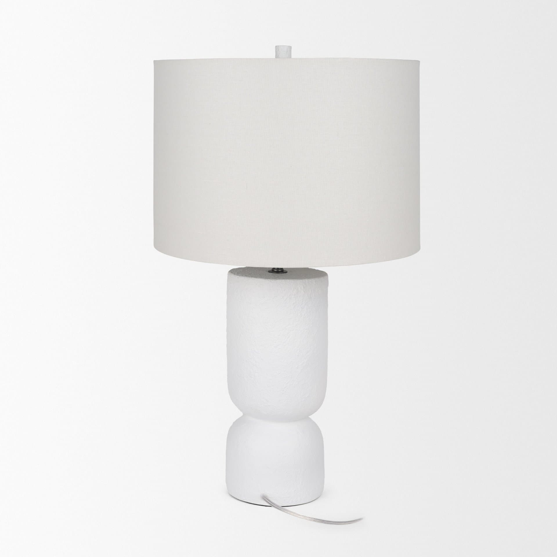 Everly 15.0L x 15.0W x 27.5H White Cement W/Beige Shade Table Lamp — product photograph