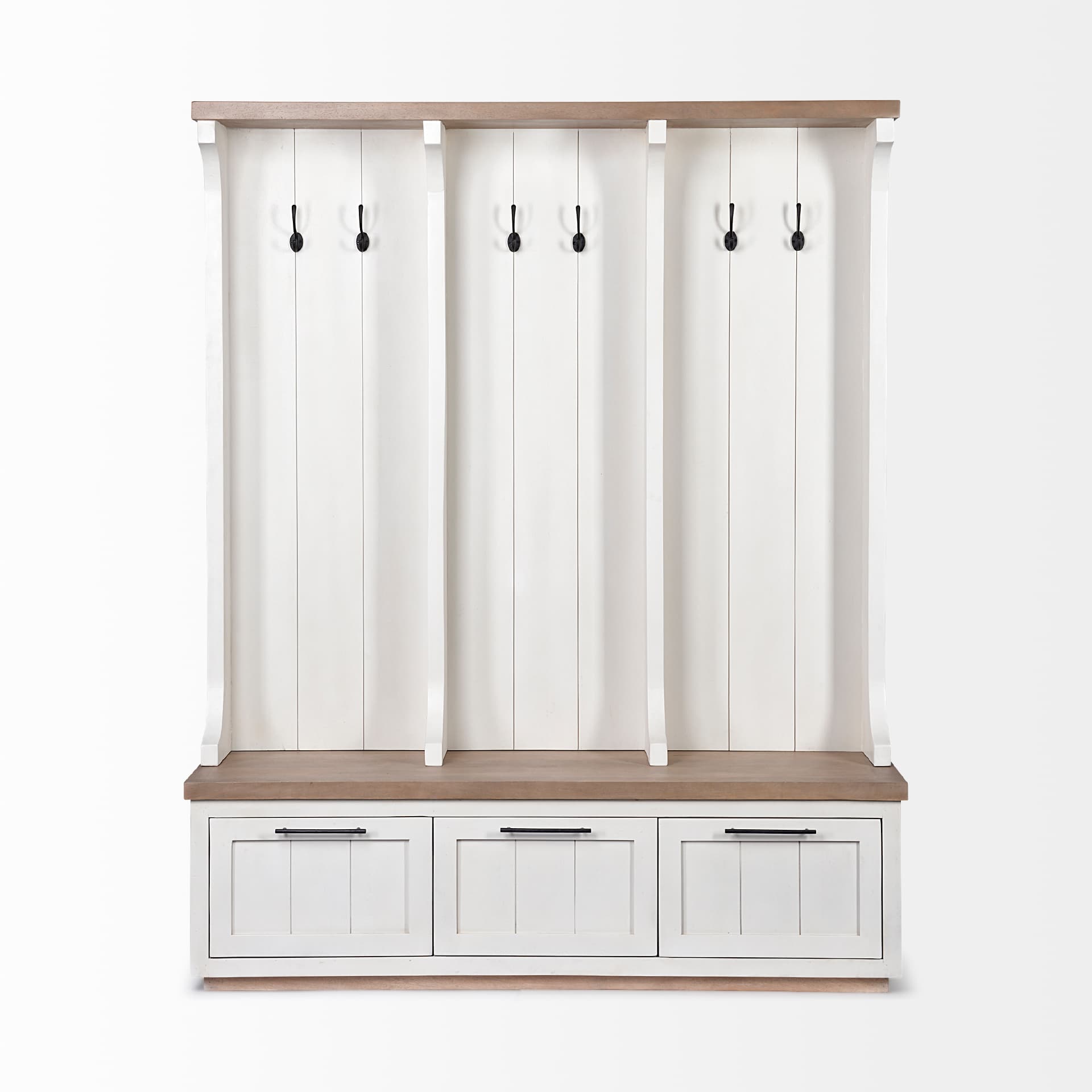 Fairview IV 61L x 17W White And Brown Wood With Storage Hall Tree — product photograph