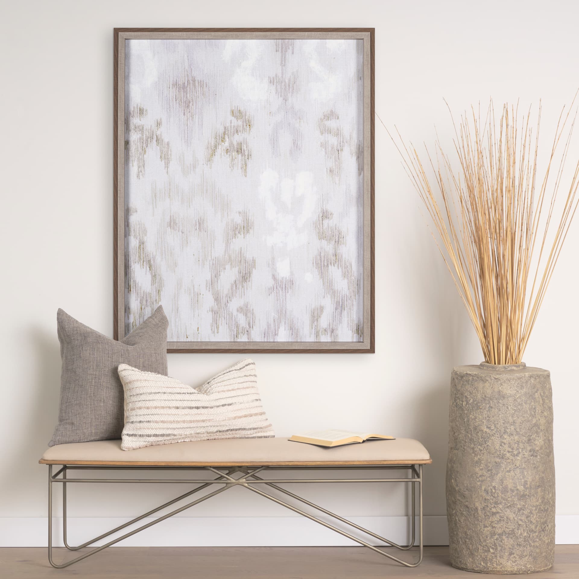 Ikat Patterns I by Silvia Krause a Hand Embellished Textured Framed Art Print — in a styled room