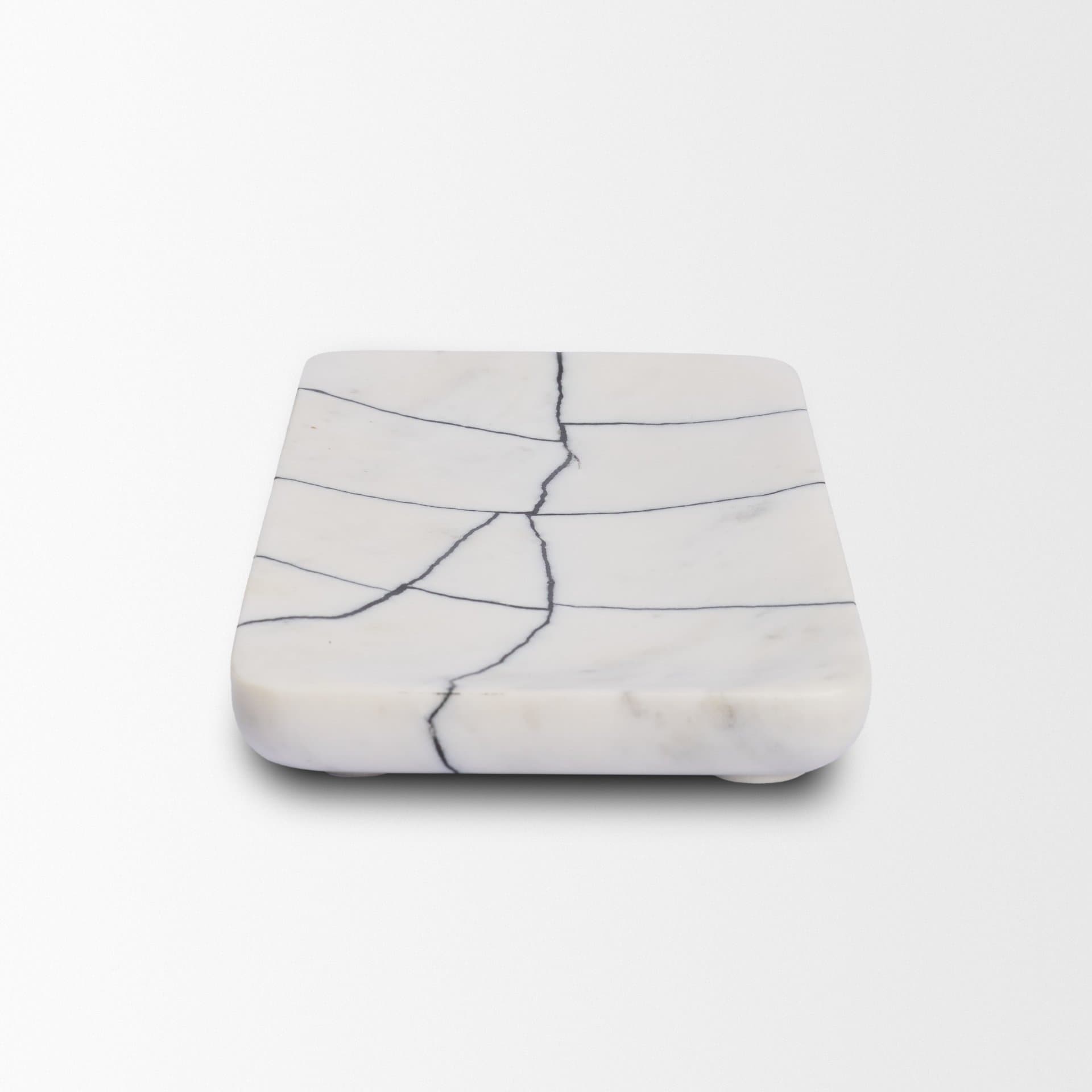 Tratto Rectangular White Marble Decorative Tray — product photograph