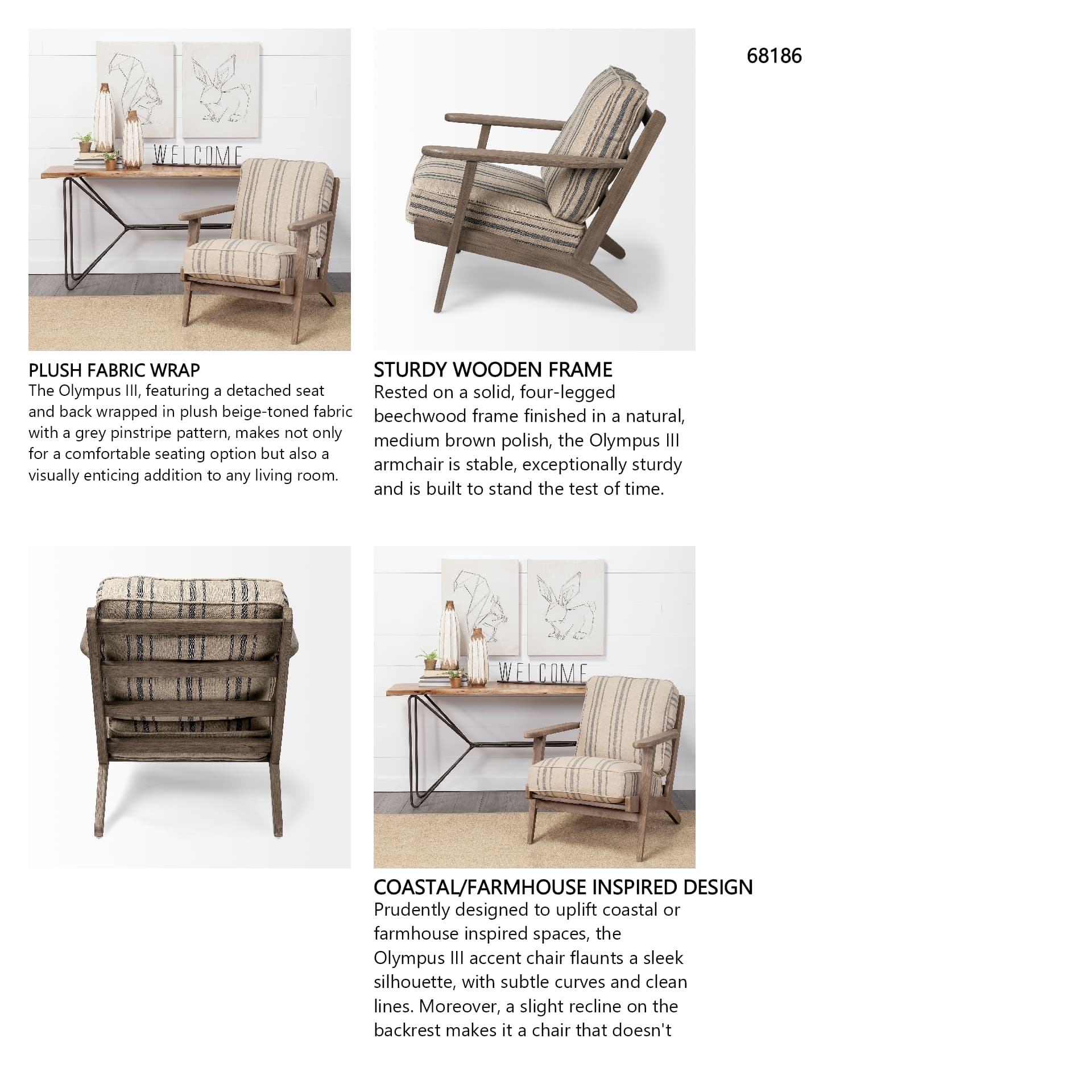 Olympus III Striped Brown Jute Wrapped Wooden Frame Accent Chair — in a styled room