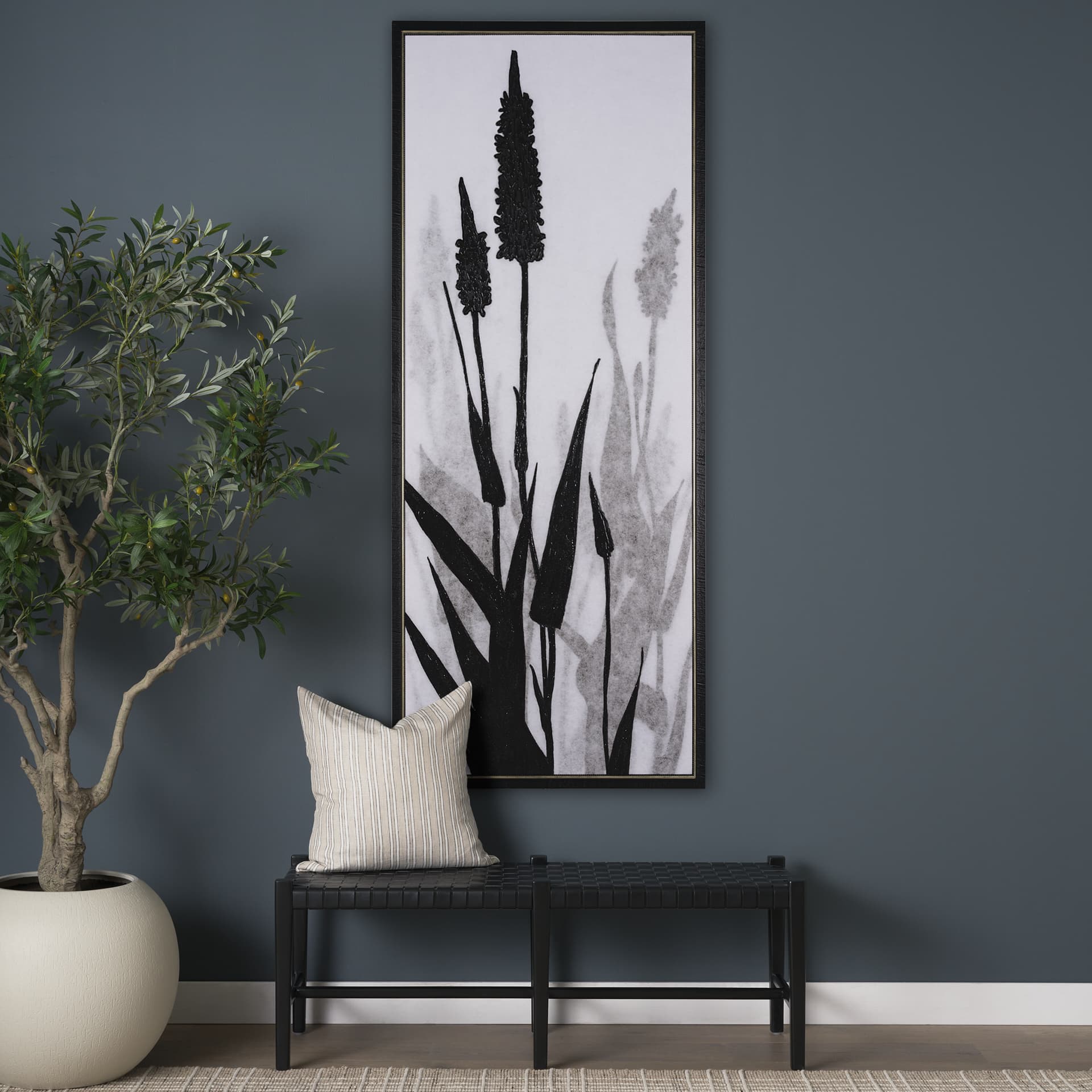 Floral Silhouette II by Mercana Studio a Hand Embellished Textured Framed Canvas — in a styled room