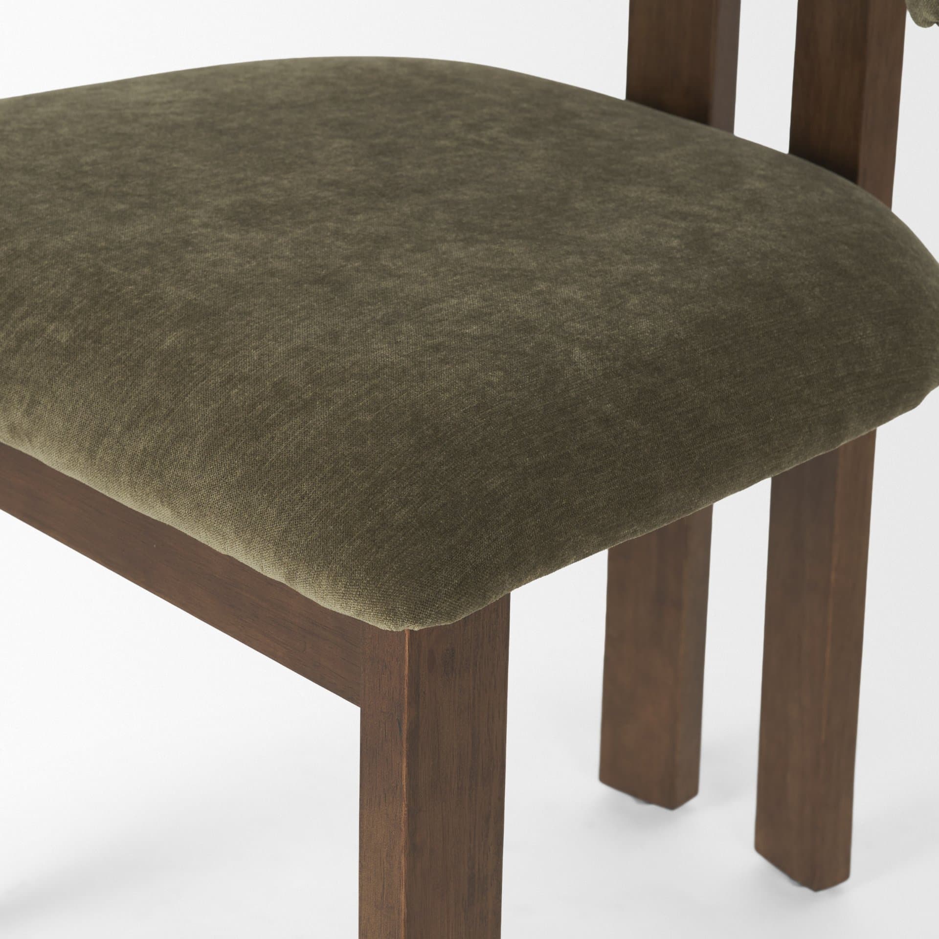 Soho Open Back Dining Side Chair | Olive Fabric w/ Brown Wood — product photograph