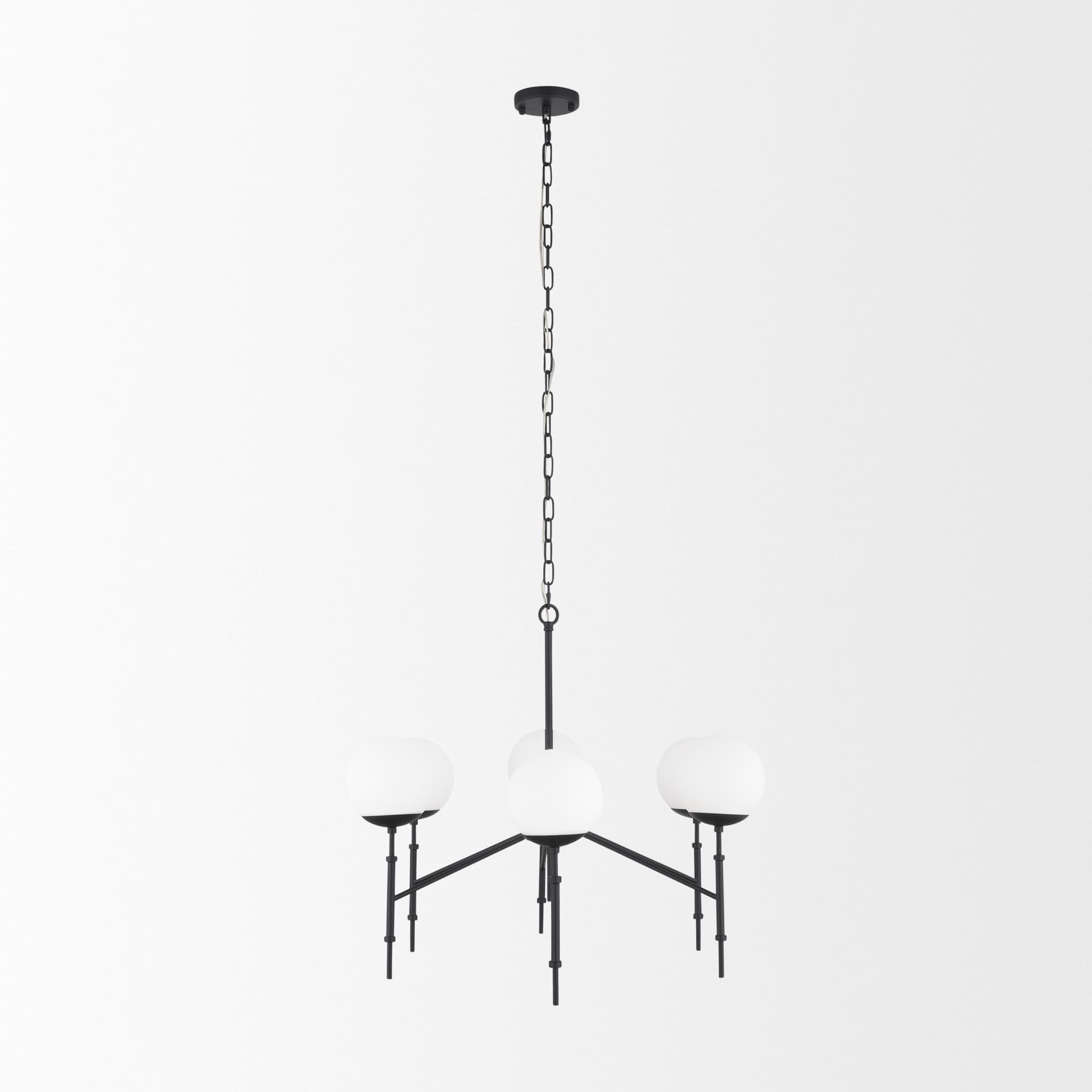 Edie Matte Black Metal w/ Frosted Glass Globes 6-Light Chandelier — product photograph