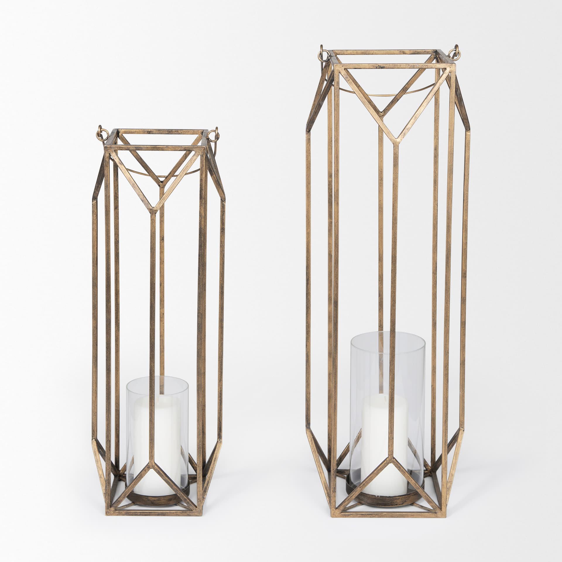 Ivy Large Gold Metal Geometric Cage Candle Holder Lantern — product photograph
