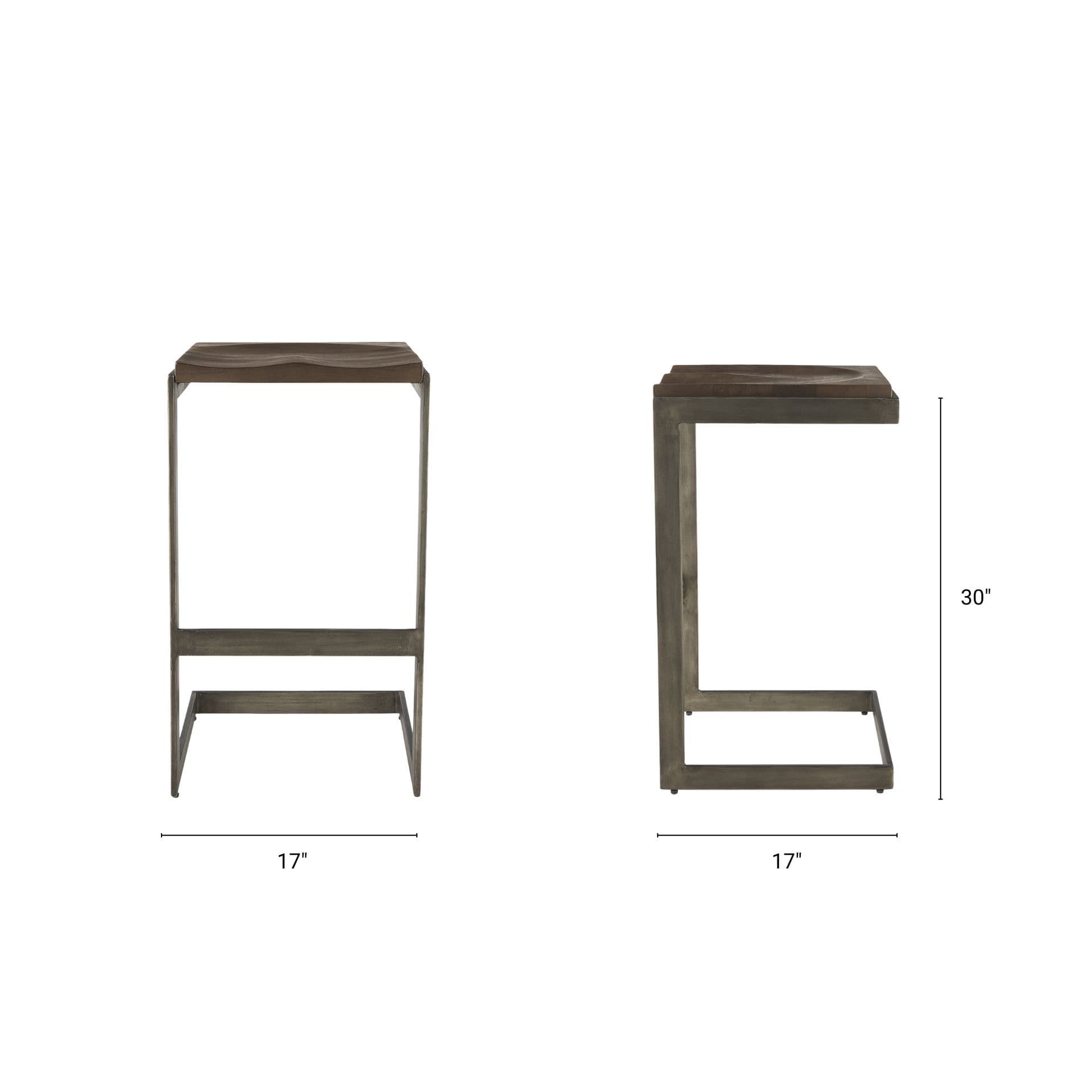 Kiran Backless 30in Seat Bar Stool | Brown Wood w/ Antique Nickel — product photograph