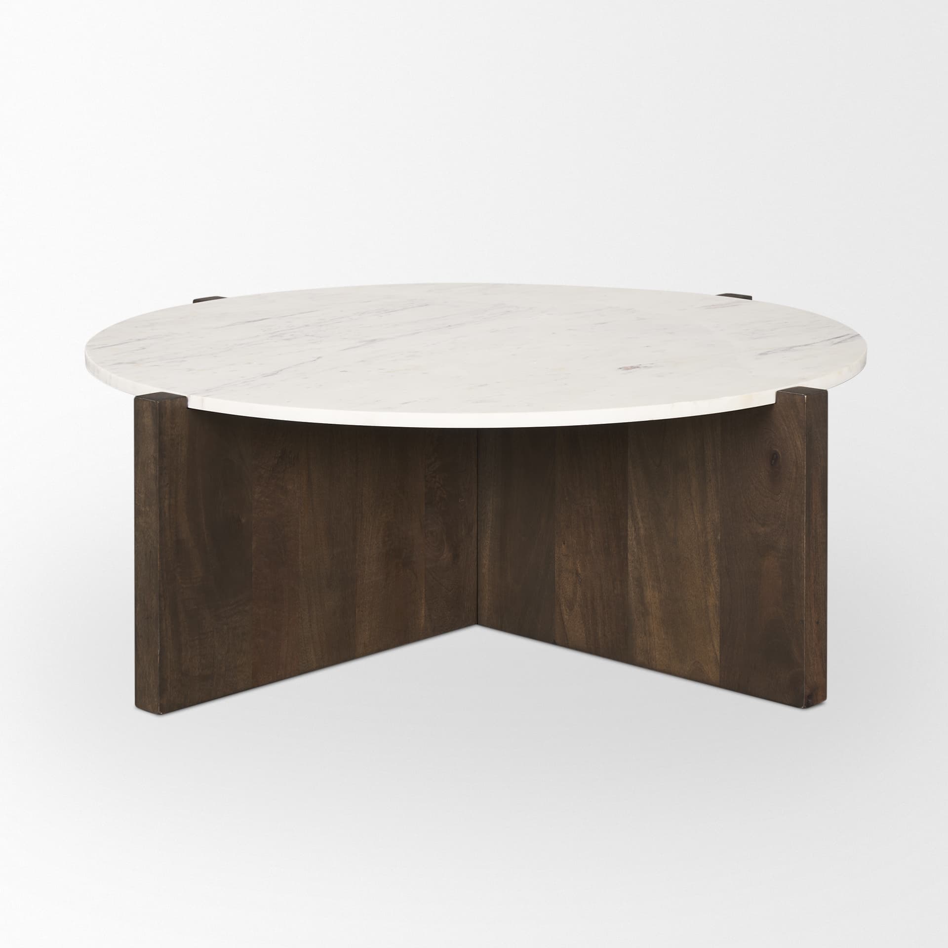 Bianca Dark Brown Wood w/ Marble Round Top Coffee Table — product photograph