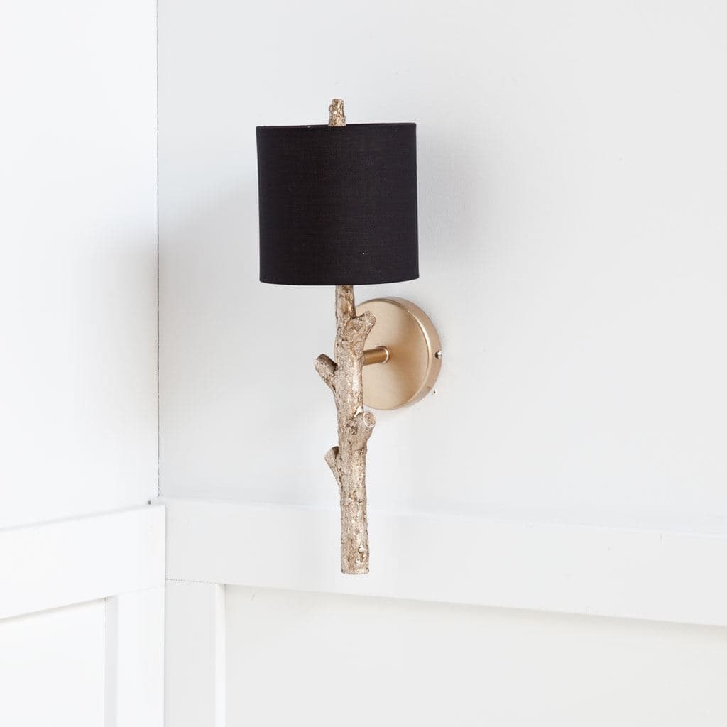 Sabinal II 7x18 Gold Resin Tree Branch Black Fabric Shade Wall Sconce — product photograph