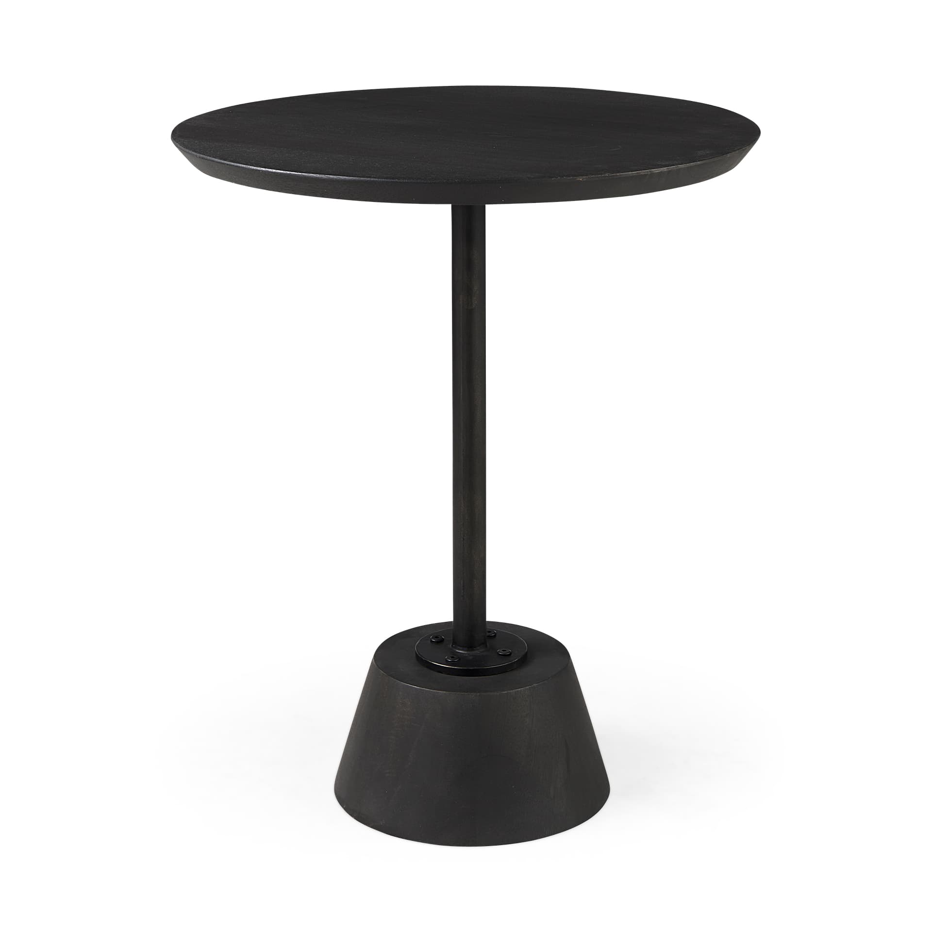 Maxwell 20" Round Dark Brown Wood w/ Black Metal Pedestal Side Table — product photograph