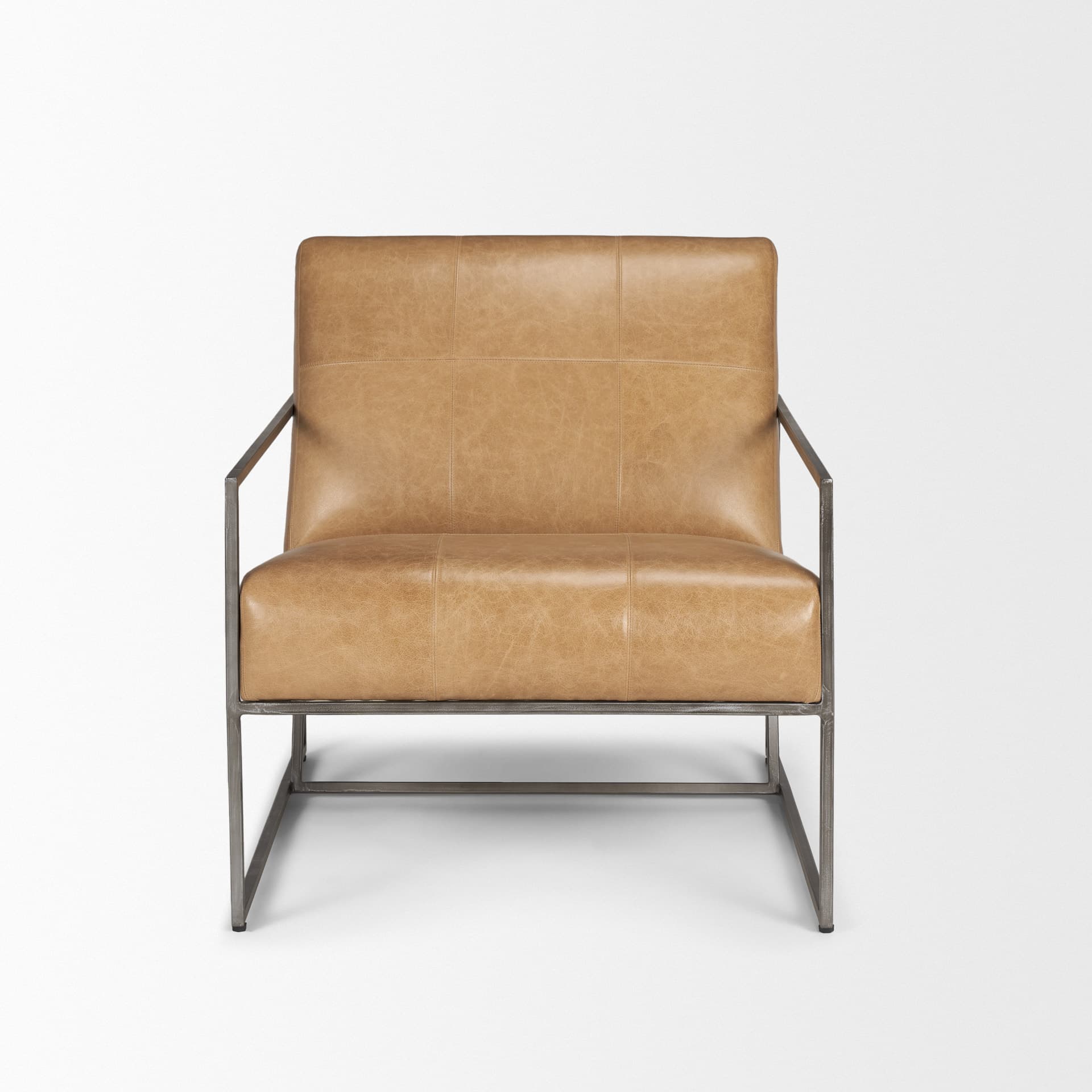Stratton Gunmetal w/ Genuine Brown Leather Upholstered Accent Chair — product photograph