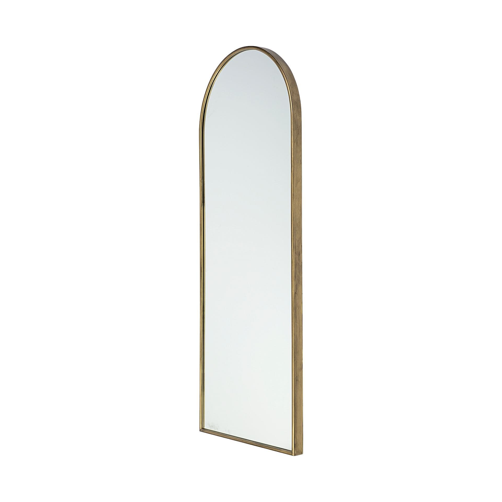 Agatha 28.0L x 2.0W x 70.0H Rounded Arch Gold Metal Frame Full Length Mirror — product photograph