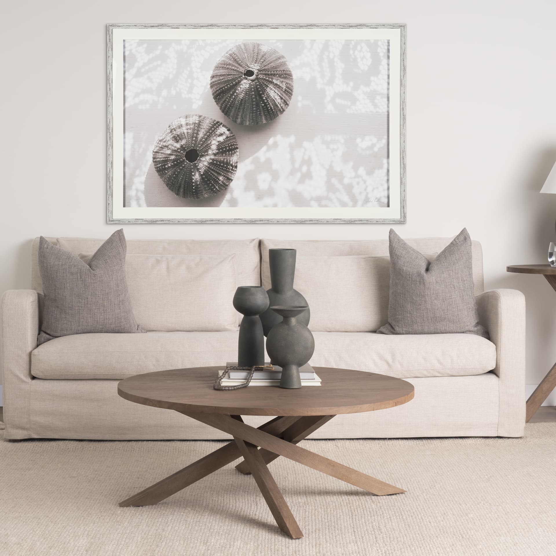 Urchins in Lace I by Deborah Revell a Hand Embellished Framed Print under Glass — in a styled room