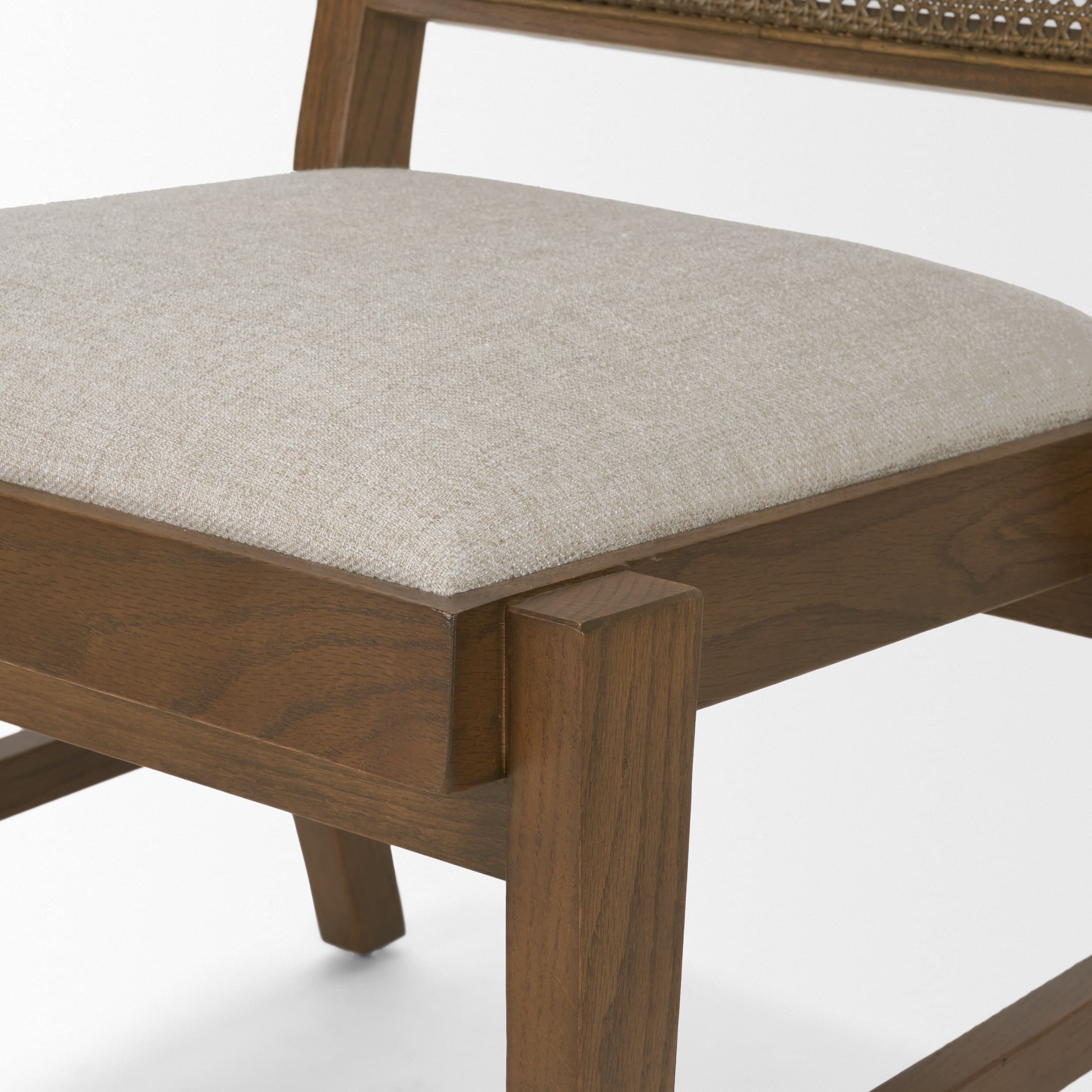 Reid Cane Back Dining Side Chair | Cream Fabric w/ Brown Wood — product photograph