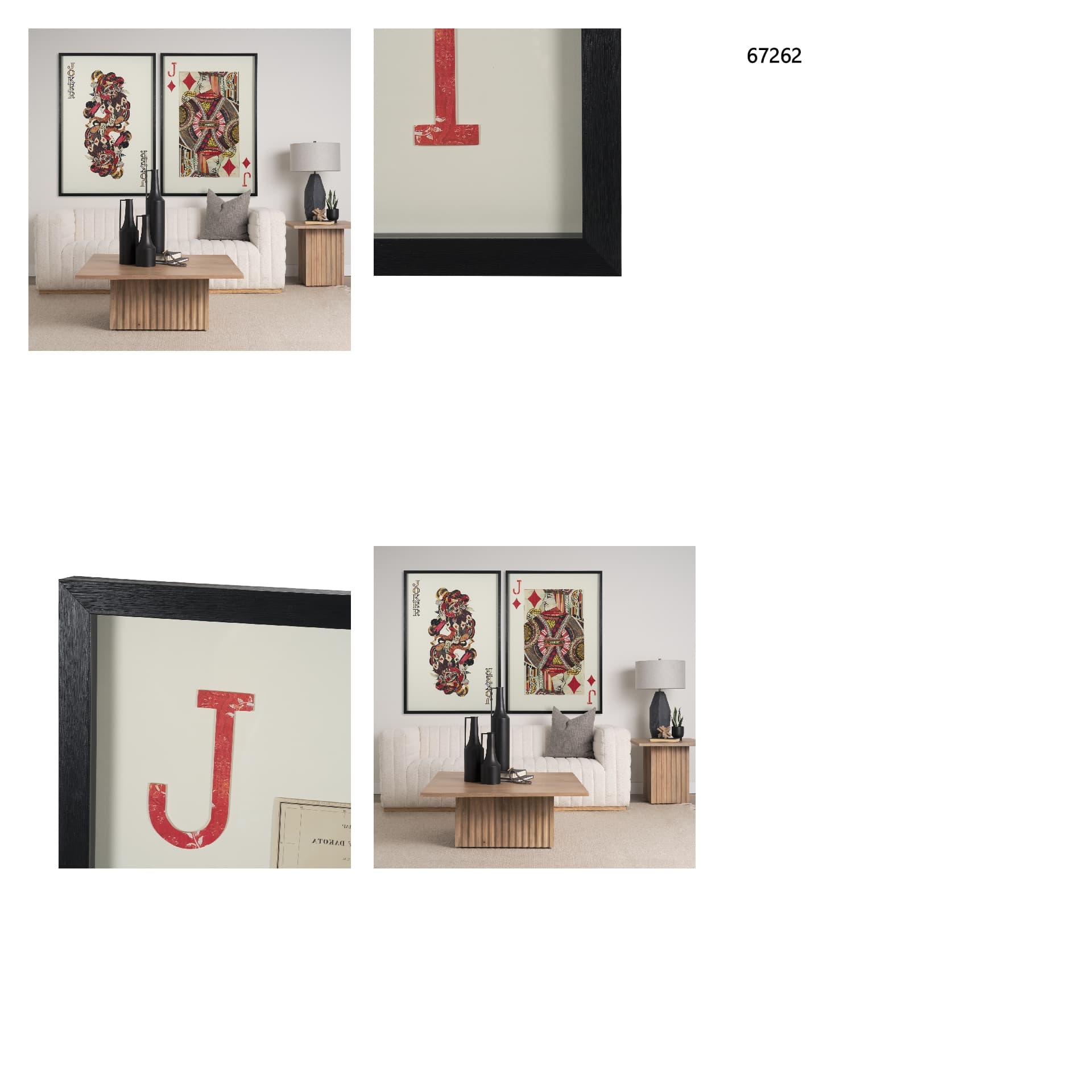 Jack of Diamonds Playing Card a Paper Mosaic Collage Framed Art under Glass — in a styled room
