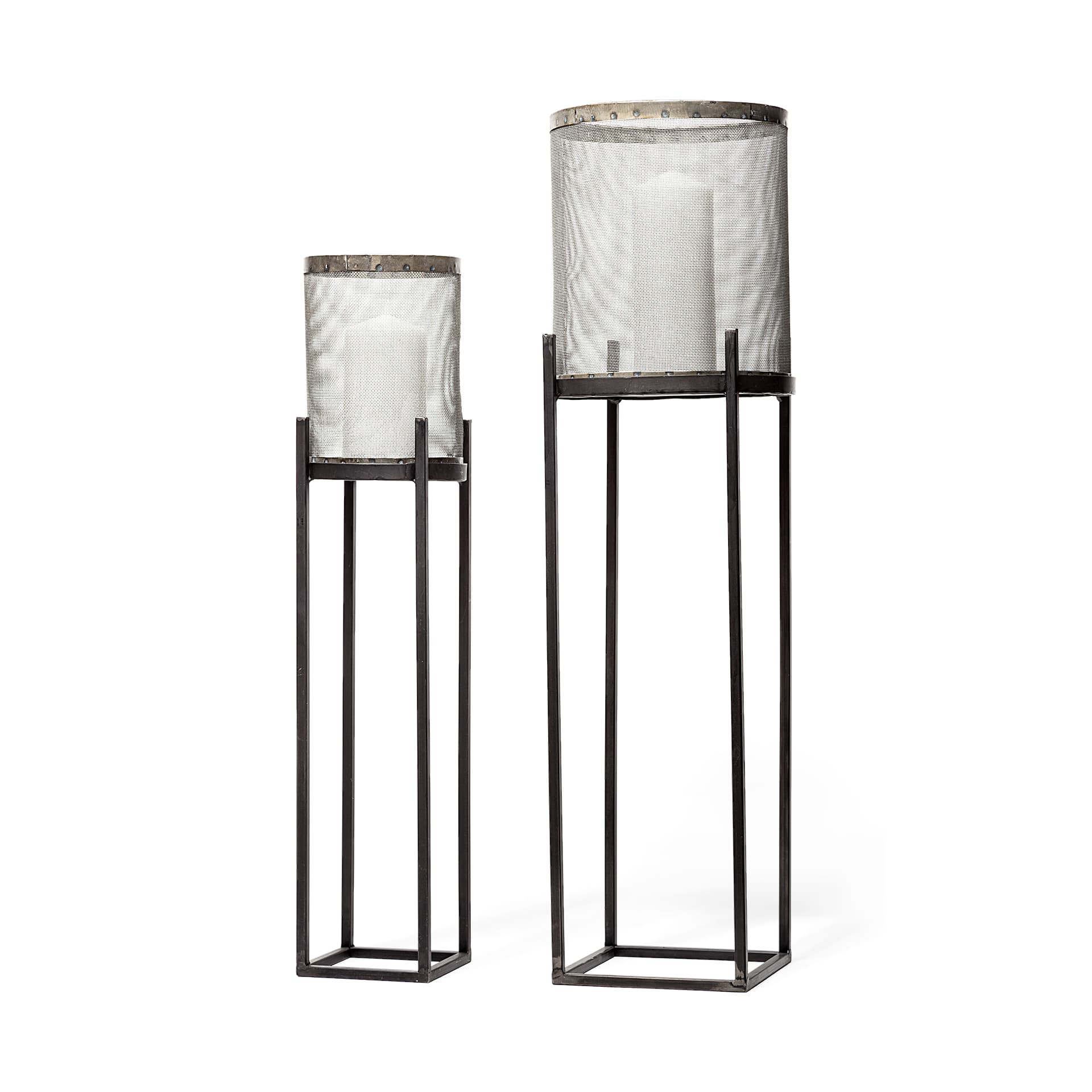 Steen Set of Two Black Meshed Metal Candle Holder Lanterns — product photograph