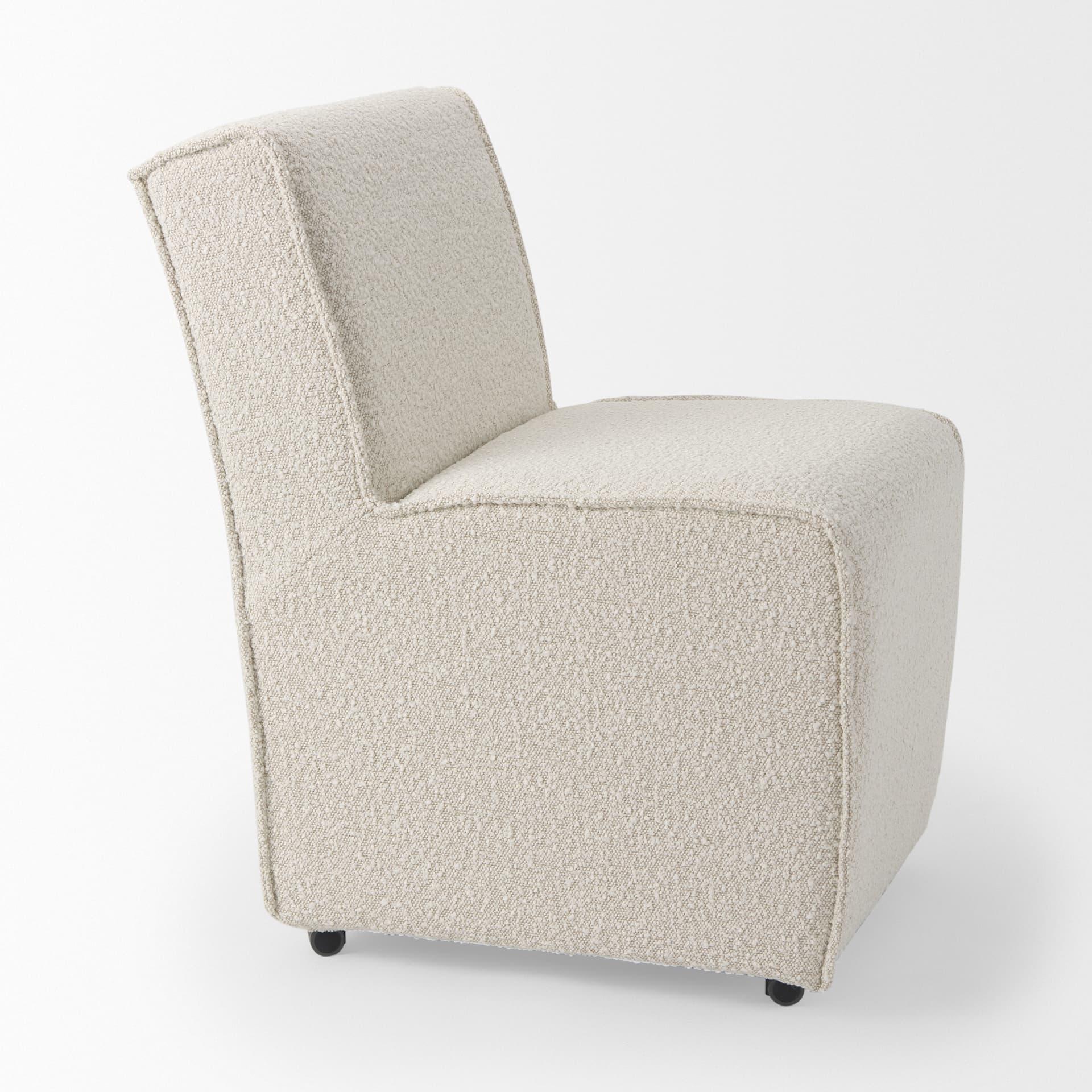 Damon Barrel Back Dining Arm Chair | Cream Fabric w/ Caster Base — product photograph
