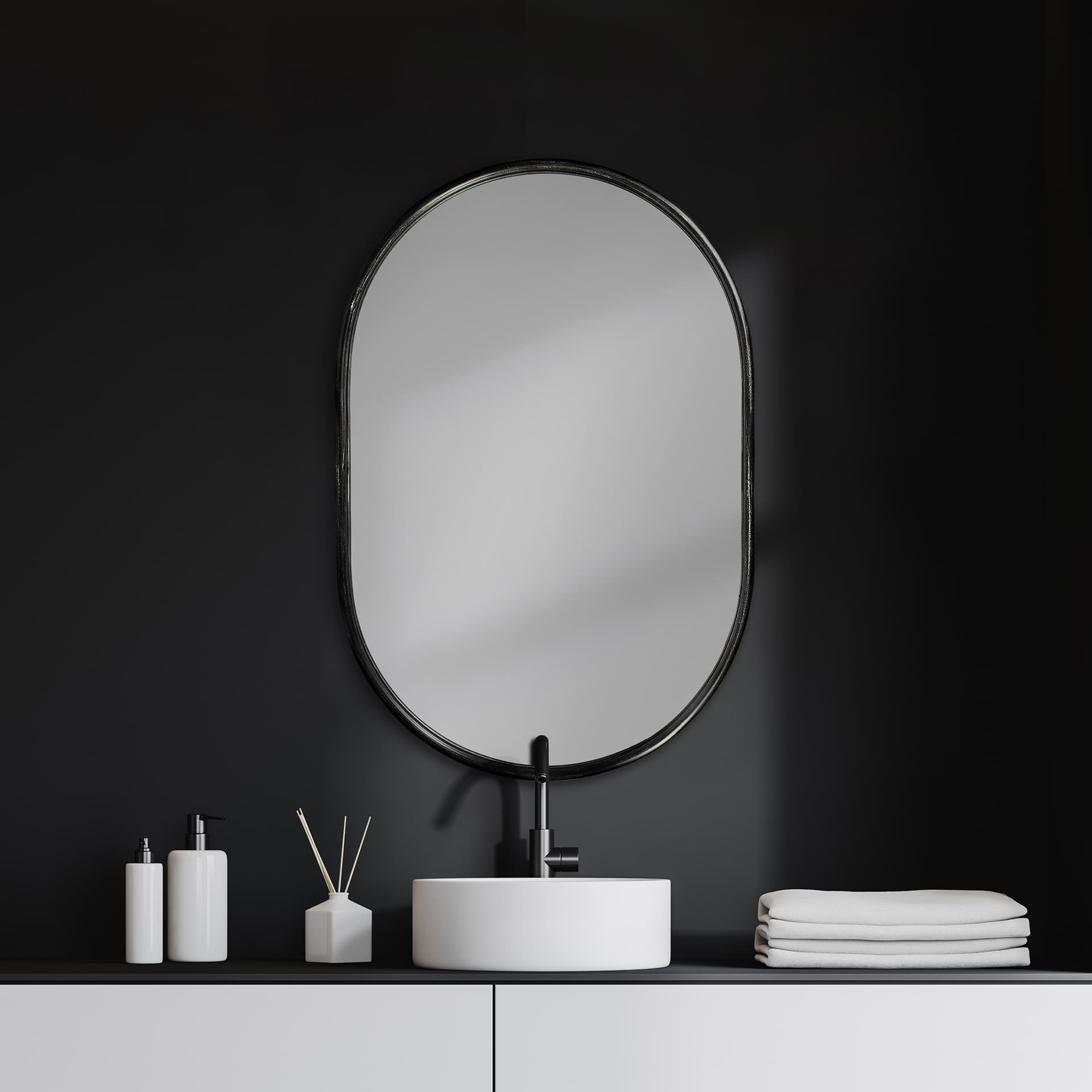 Sylvia II 24"x35" Oval Black Metal Frame Mirror — product photograph