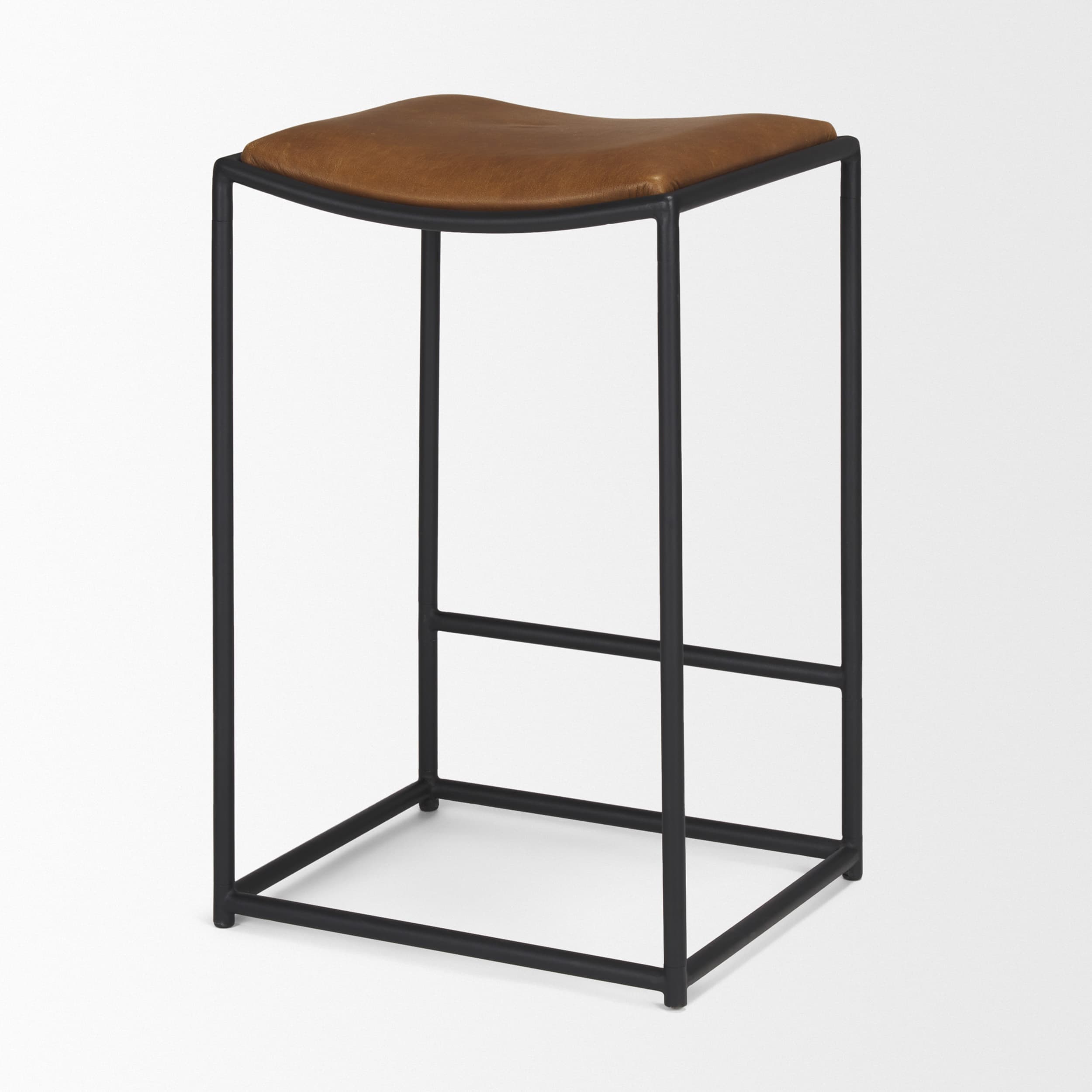 Taniel Backless 27.25in Seat Counter Stool | Brown Leather w/ Metal — product photograph