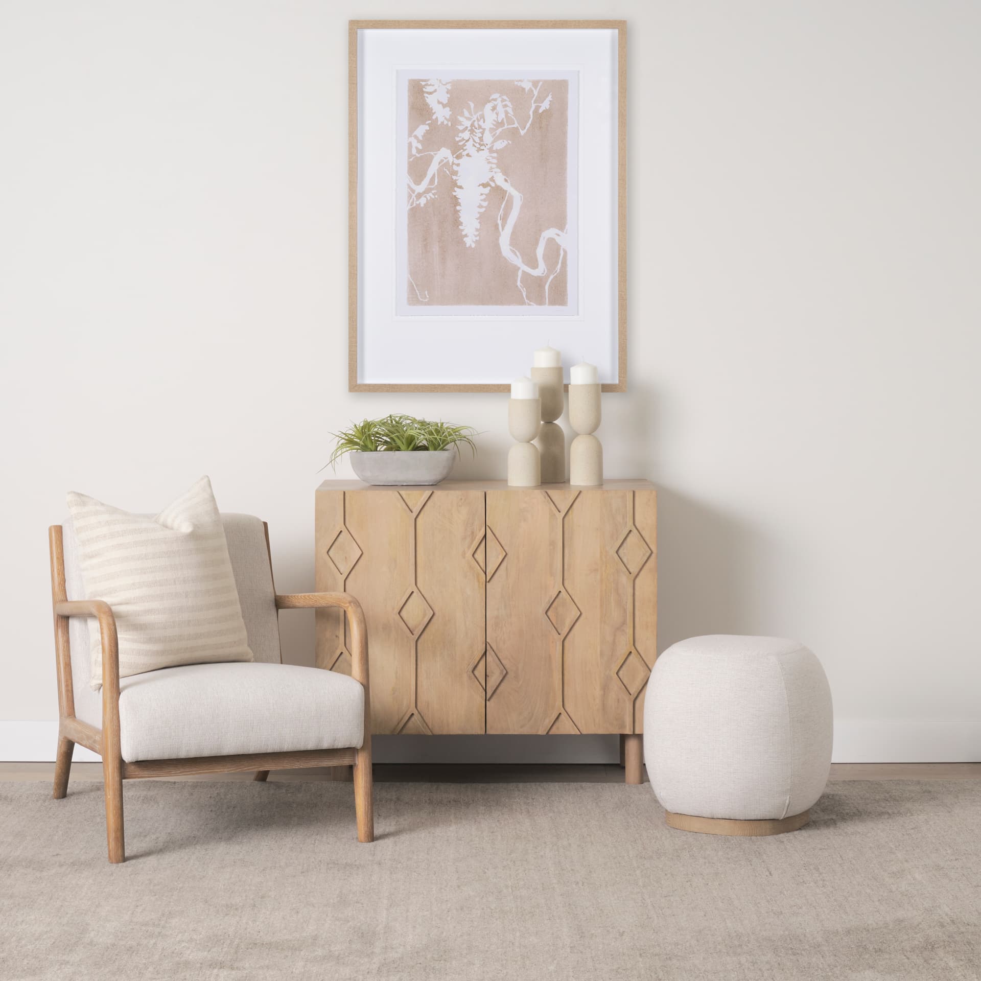 Heera Light Brown Diamond Motif w/ Shelf Accent Cabinet — in a styled room