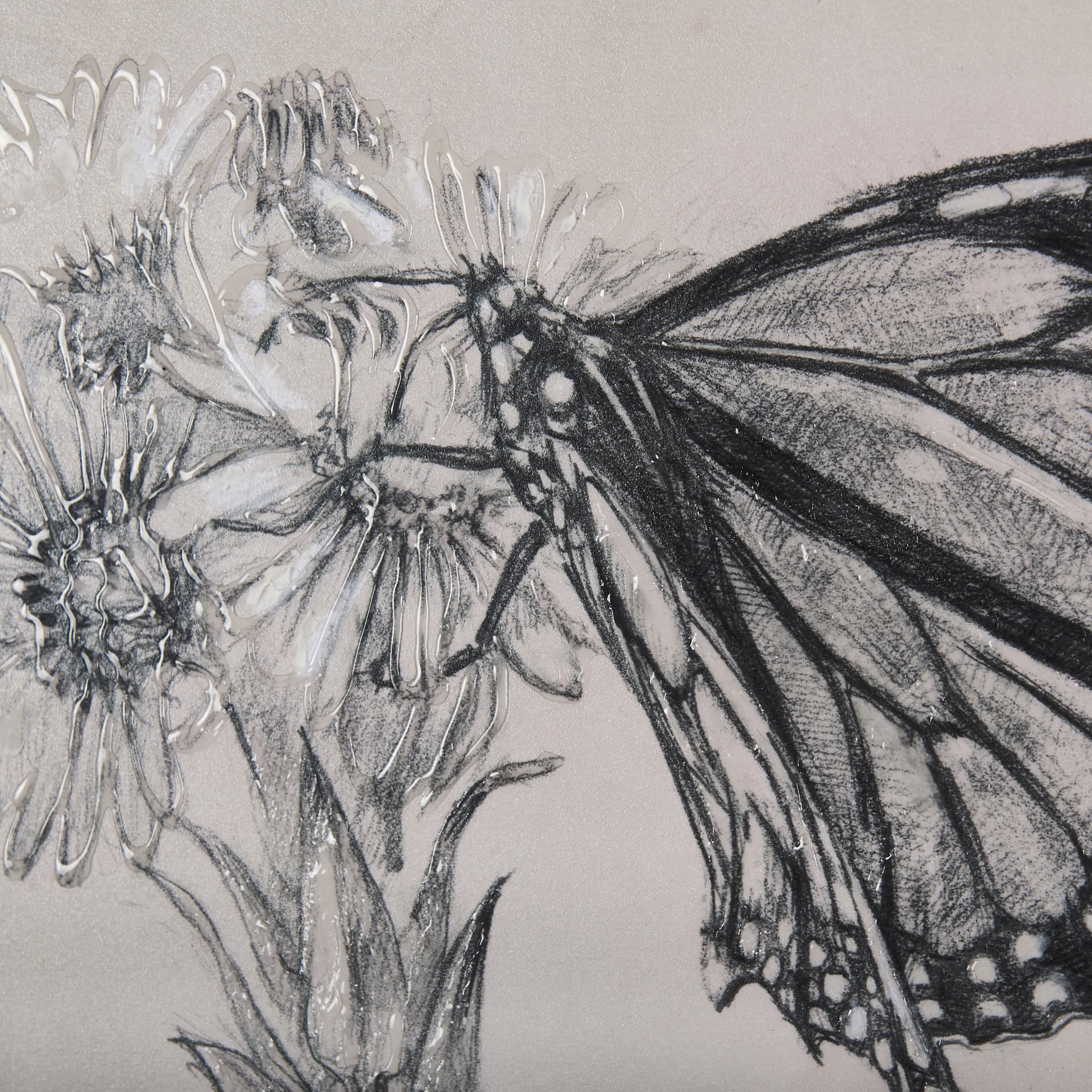 Wild Aster Monarch Butterfly III Mercana Studio Hand Embellished Framed Art Print Matted under Glass — product photograph