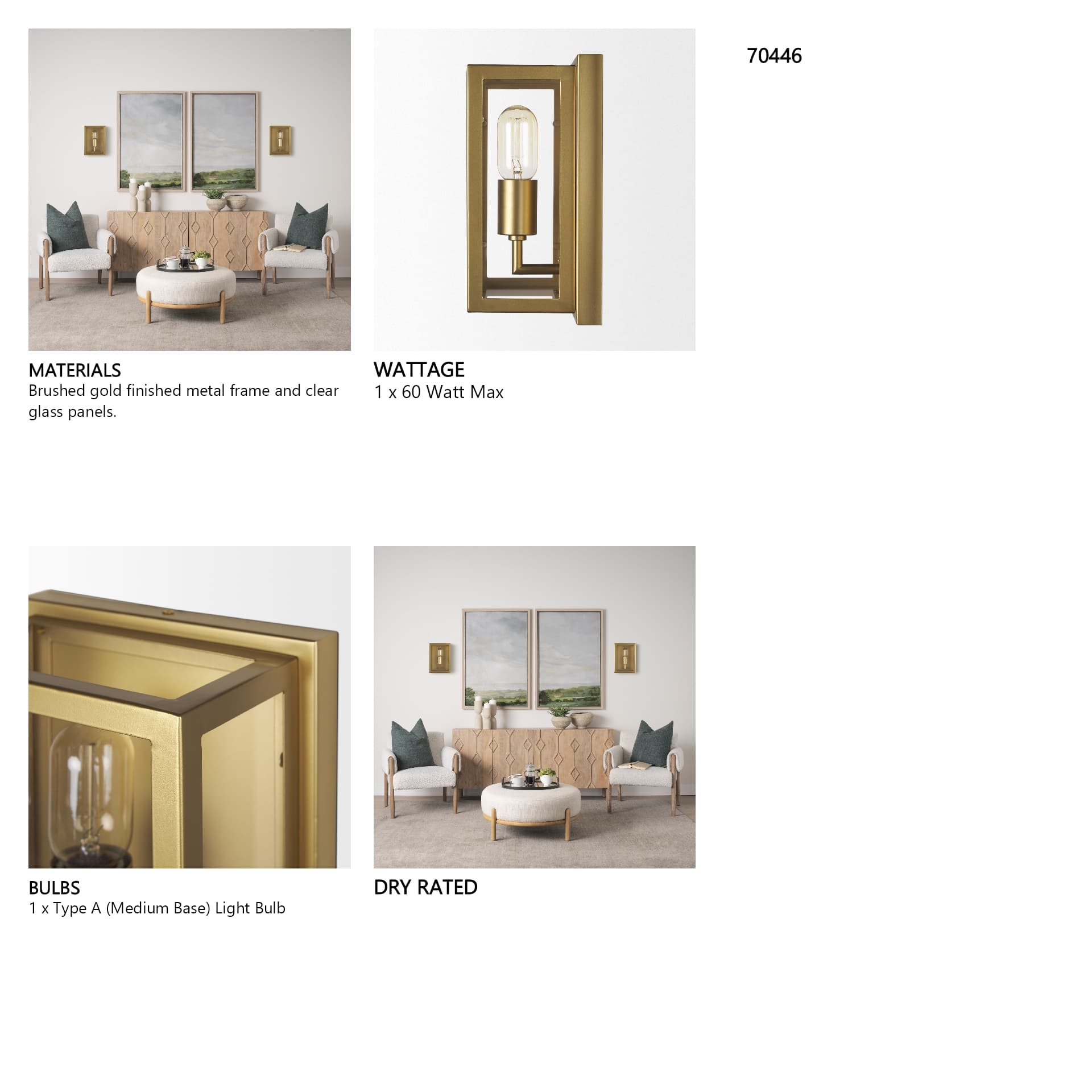 Cairn Brushed Gold Metal w/ Glass 1-Light Wall Sconce — in a styled room