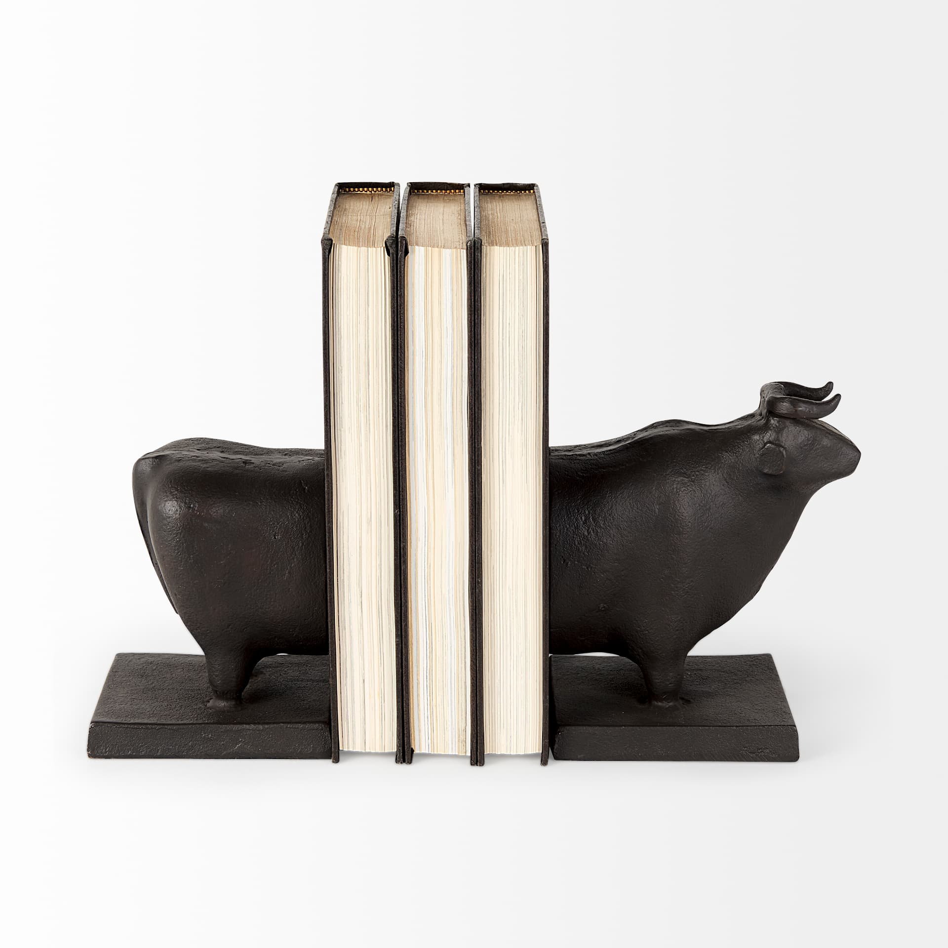 Taurus III (Set of 2) 9L x 4W Black Cast Aluminum Bull Bookends — product photograph
