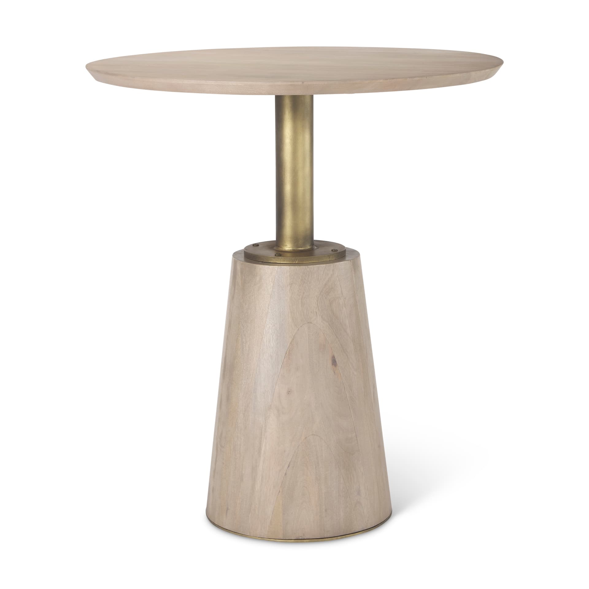 Maxwell 32" Round Pedestal Dining Table | Modern | Light Wood & Gold Metal/Light Wood | Seats 2 — product photograph