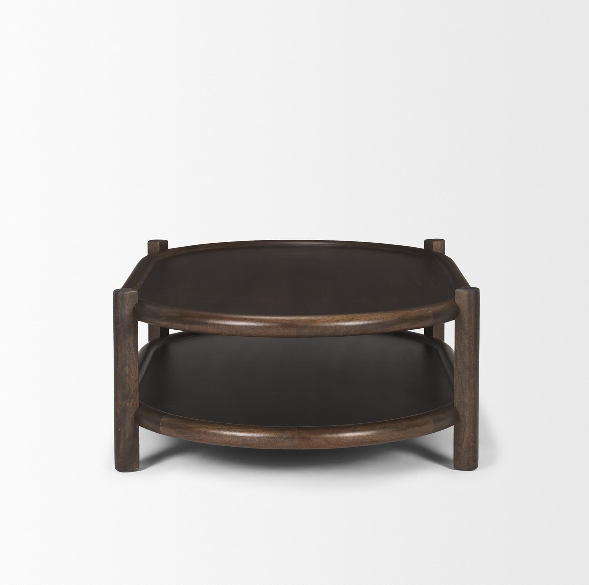 Romi Dark Brown Wood w/ Bottom Shelf Oval Coffee Table — product photograph
