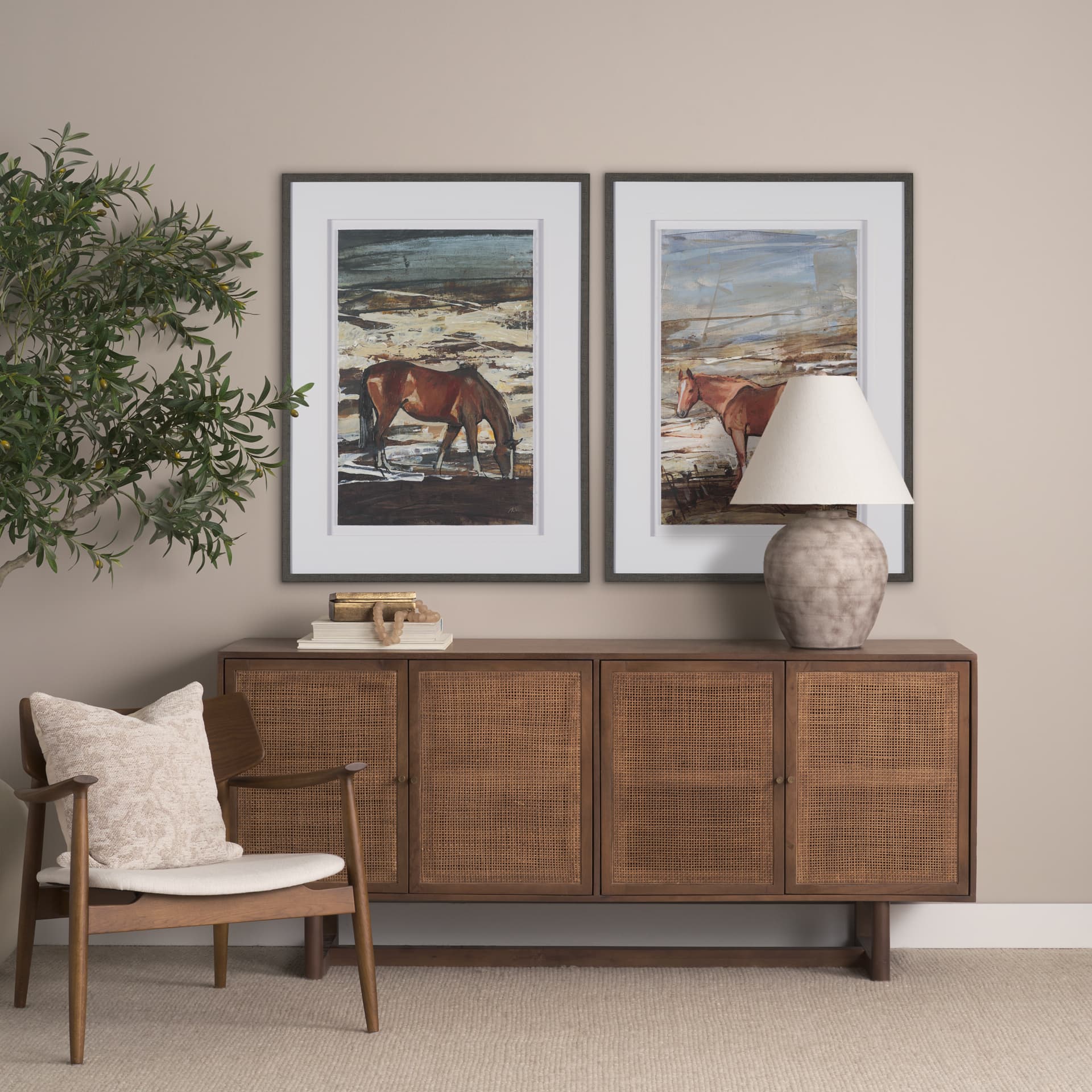 Equine Echoes II by Mercana Studio Hand Embelished Textured Framed Artwork Matted under Glass — in a styled room