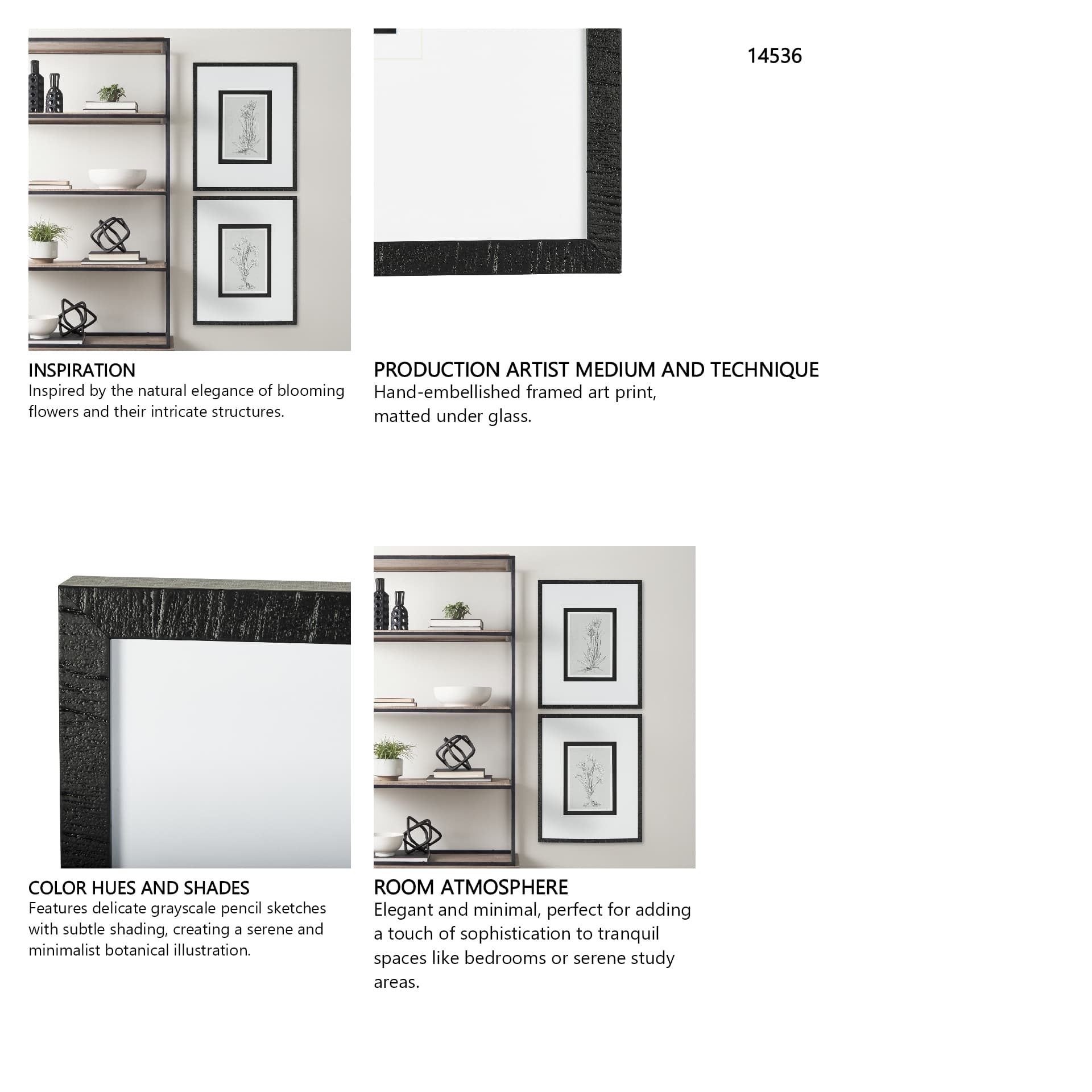 Botanical sketches III (Grey) by Mercana Studio Hand Embellished Framed Art Print Matted under Glass — in a styled room