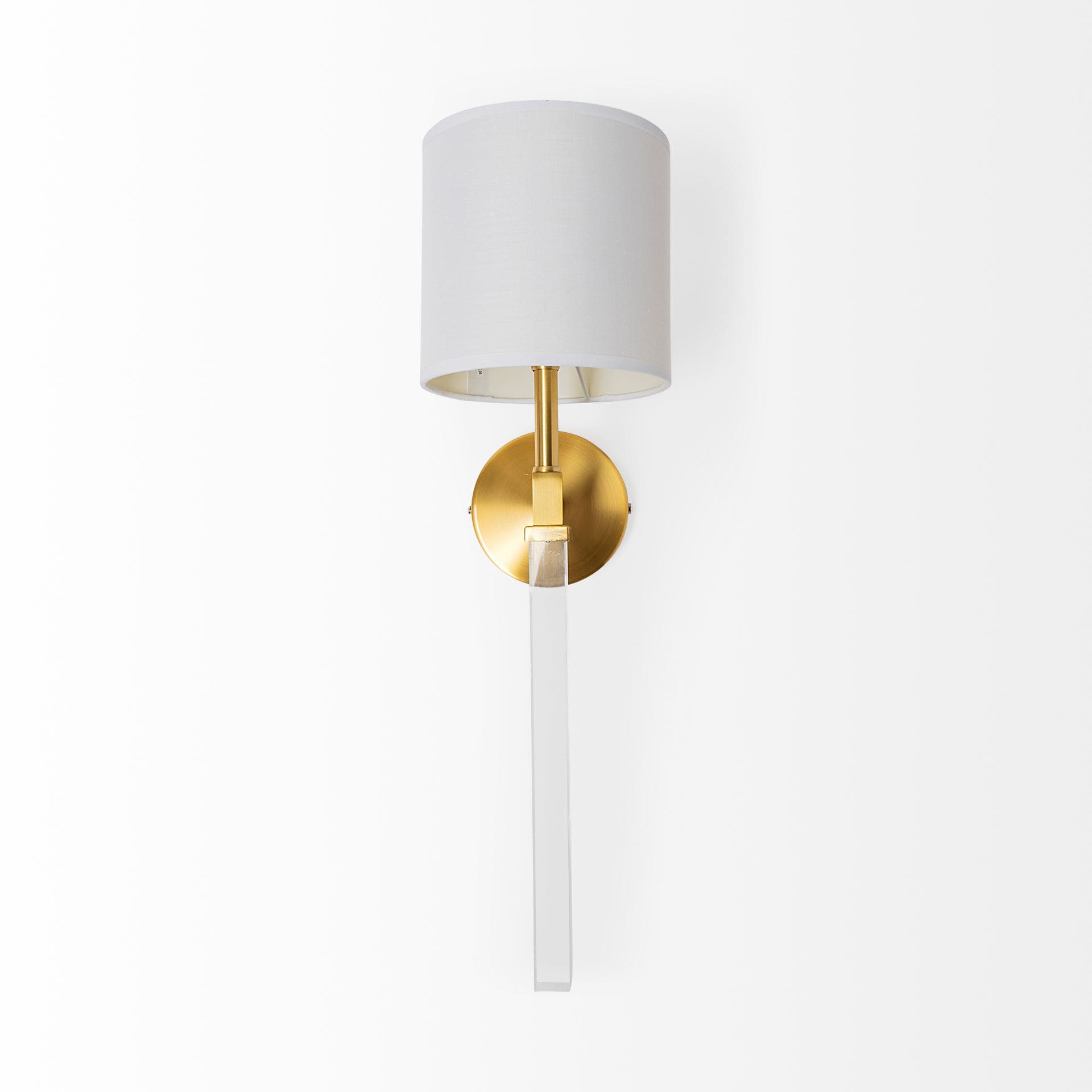 Santander II 6.5x22 Gold Metal and White Linen Shade Wall Sconce — product photograph