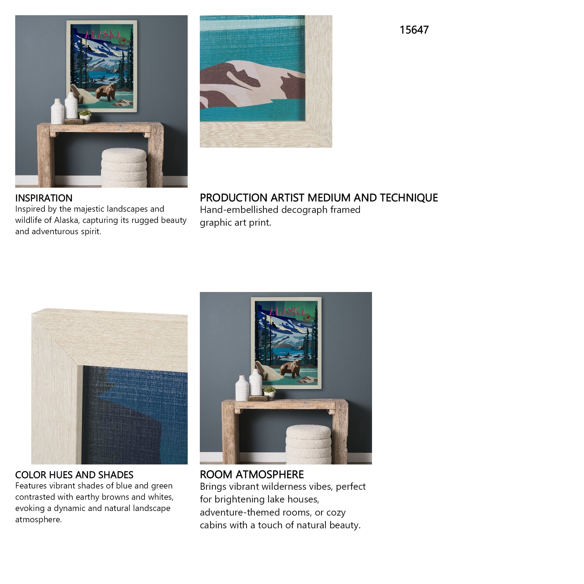 Alaska Go USA (L) by Mercana Studio a Hand Embellished Decograph Framed Art Print — in a styled room