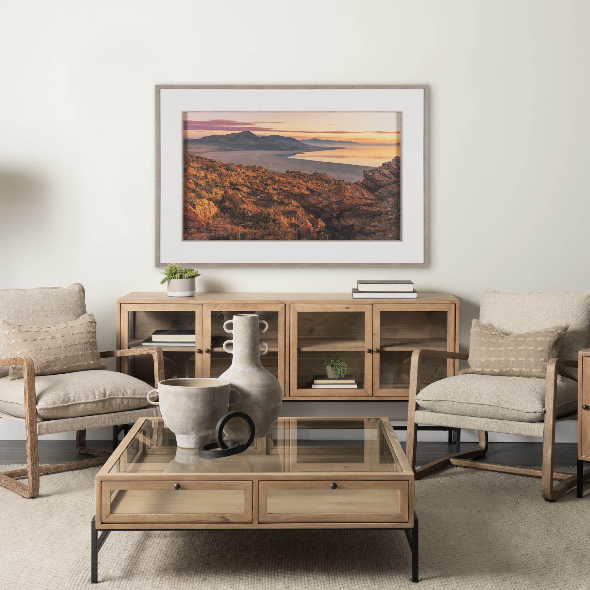 Salt Lake Sunrise by Gary Blatter a Hand Embellished Framed Photo Art Print Matted under Glass — in a styled room