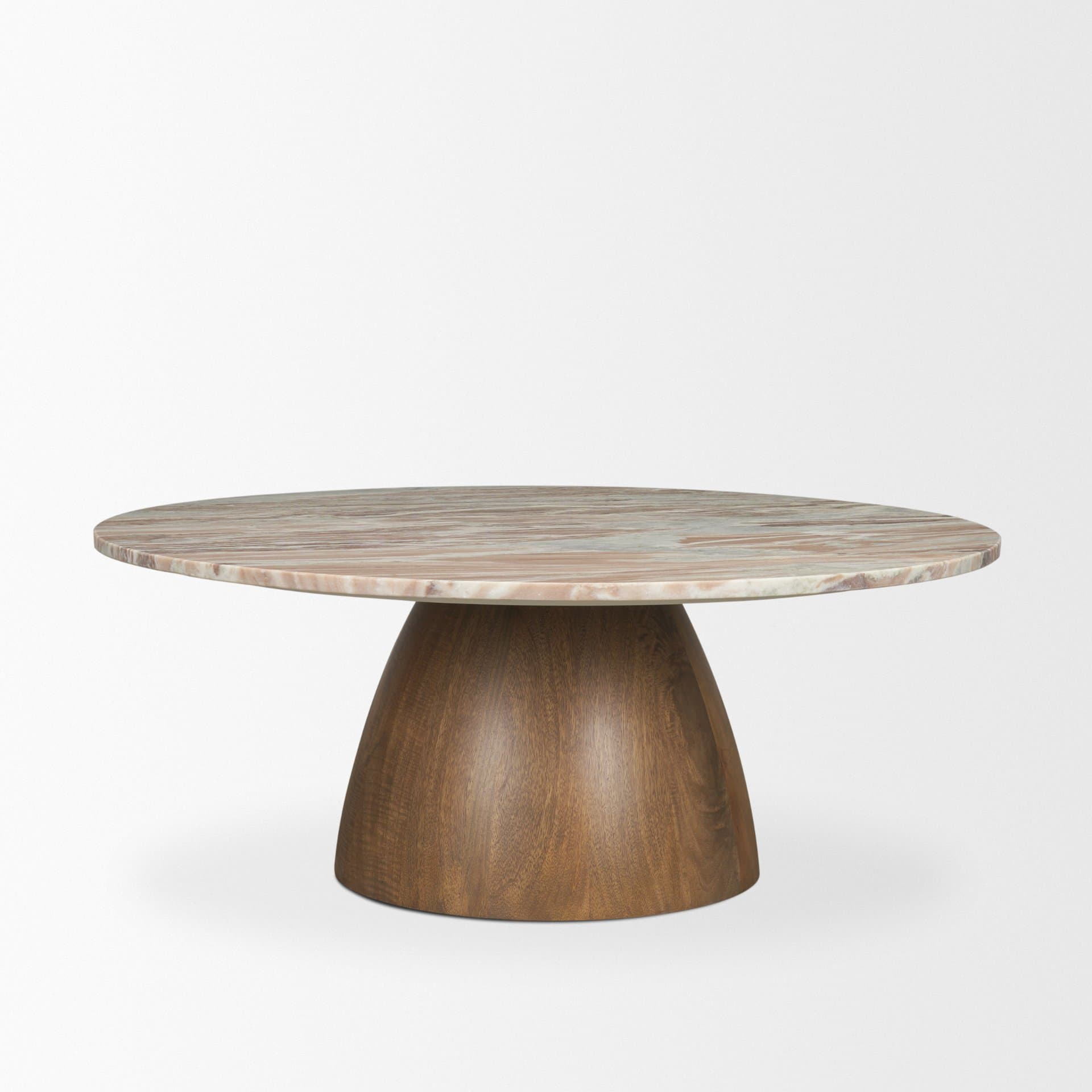 Allyson Round Brown Pedestal w/Savar Pink Marble Top Coffee Table — product photograph